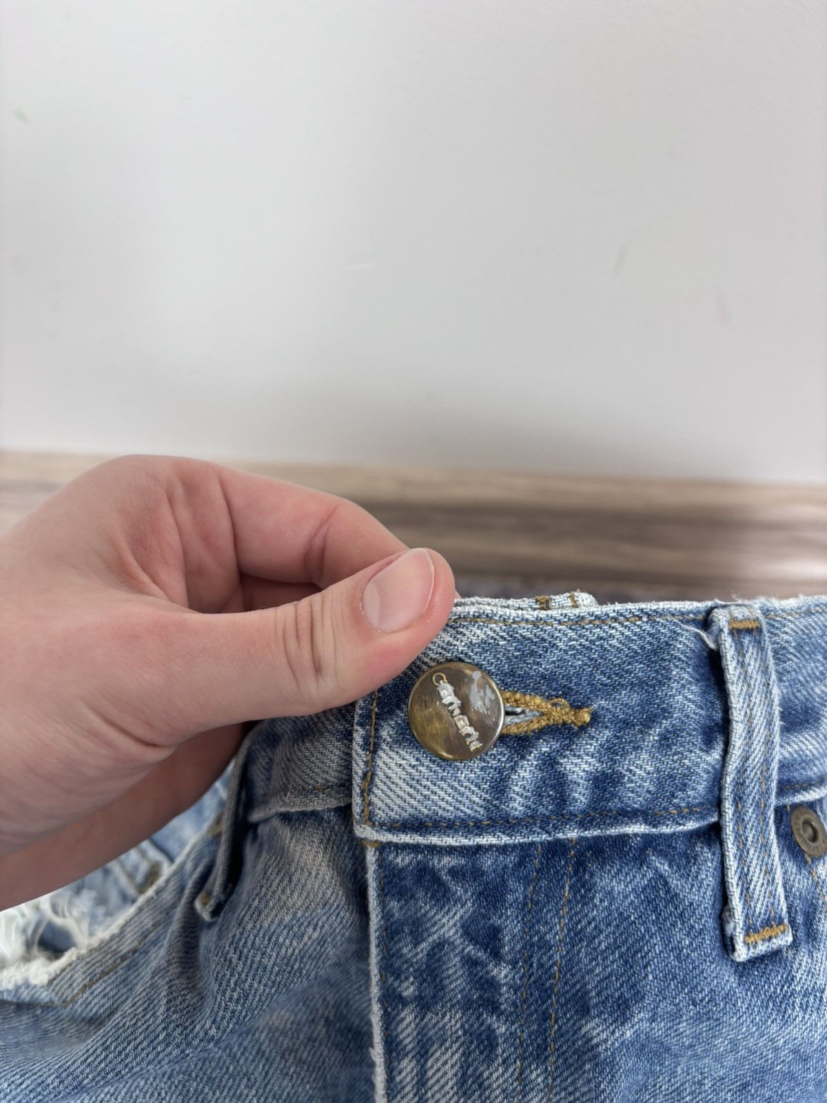 Carhartt Carhartt Men’s Denim Jeans Faded Blue Distressed Workwear Size US 34 / EU 50 - 20 Thumbnail