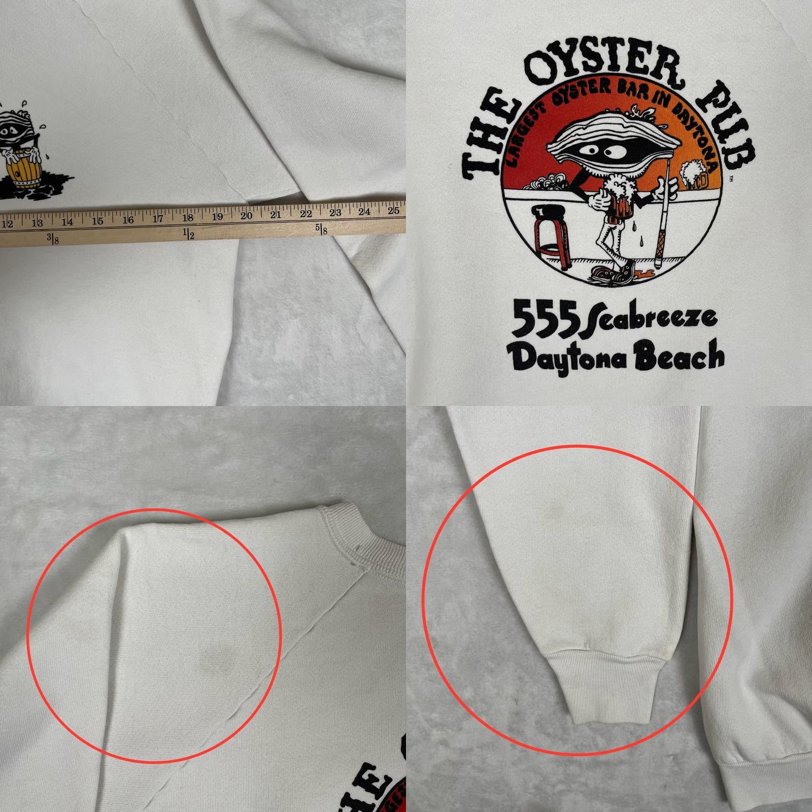 Fruit Of The Loom VINTAGE Fruit of the Loom Sweatshirt Mens M Large White Oyster Pub Daytona Beach 90s Graphic Print Crew Neck Raglan Long Sleeve Size US M / EU 48-50 / 2 - 8 Thumbnail
