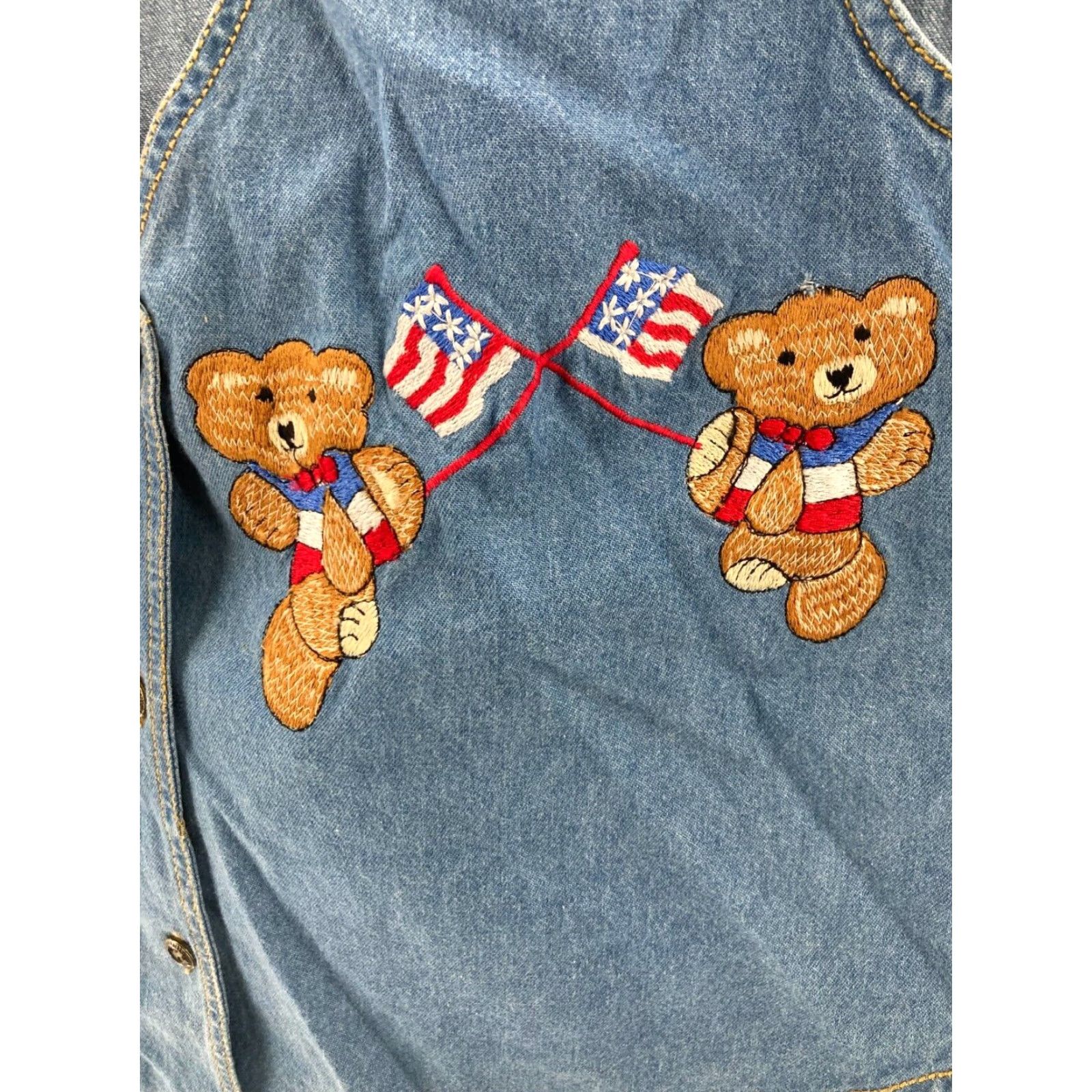 Denime VINTAGE Way To Go Denim Vest Womens Medium Teddy Bear Embroidered Denim Vest 80s Theme Womens Medium Blue Embroidered 80s Animals Mens Womens Size M / US 6-8 / IT 42-44 - 4 Thumbnail