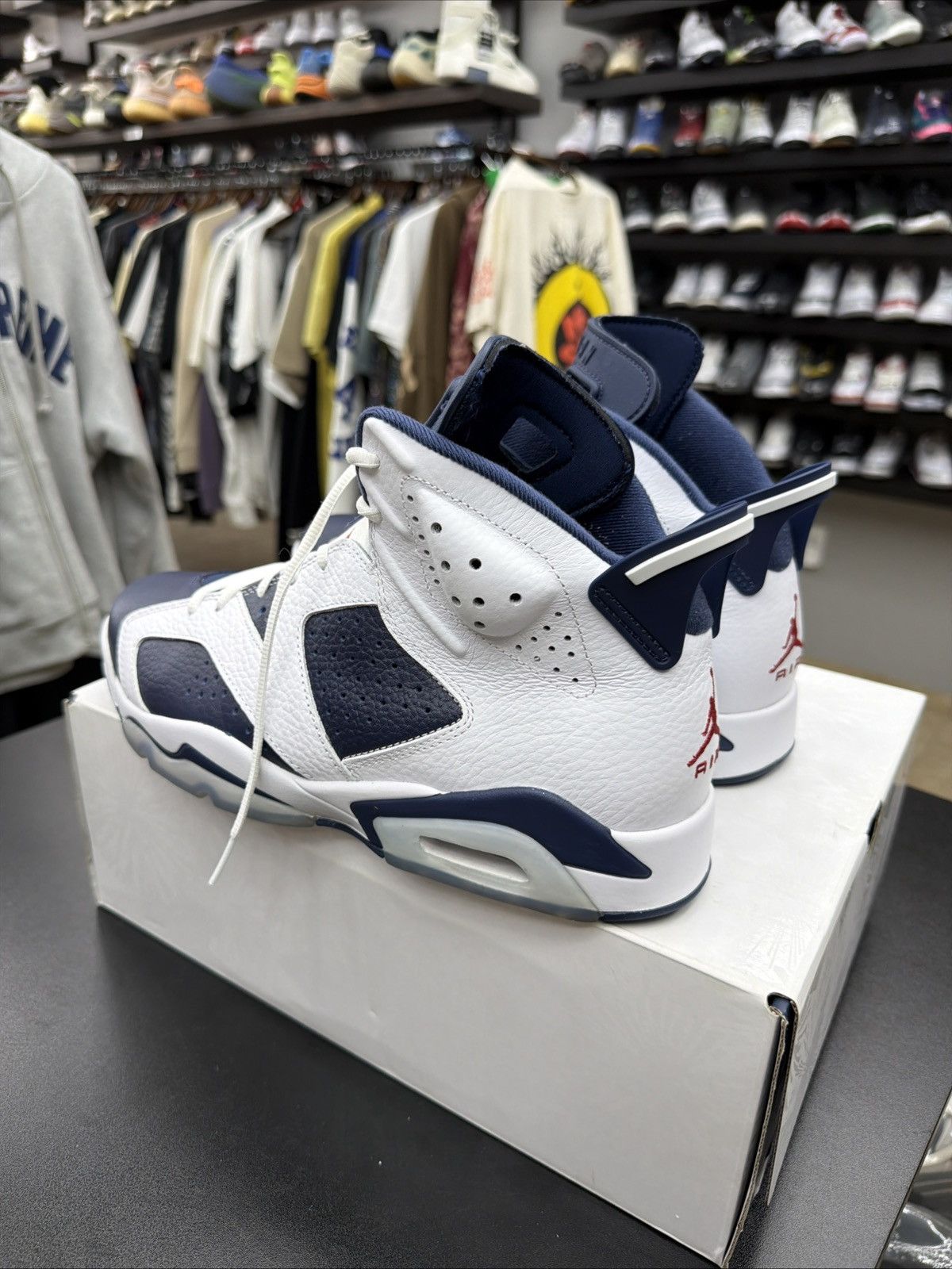 Jordan Brand Jordan Air Jordan 6 Retro Olympic 2024 White Navy High Top Size US 10.5 / EU 43-44 - 11 Thumbnail