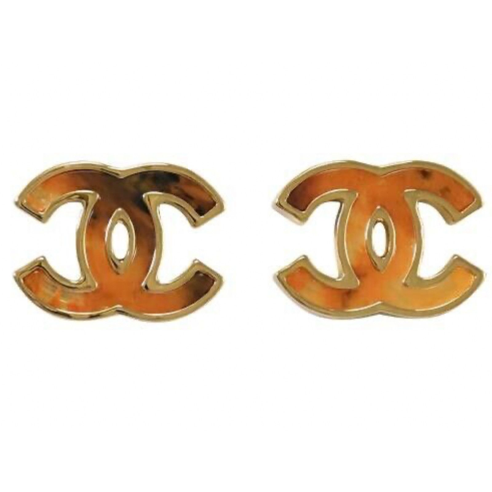 Chanel Chanel Gold Orange Red Interlocking Statement Stud Earrings Size ONE SIZE - 1 Thumbnail