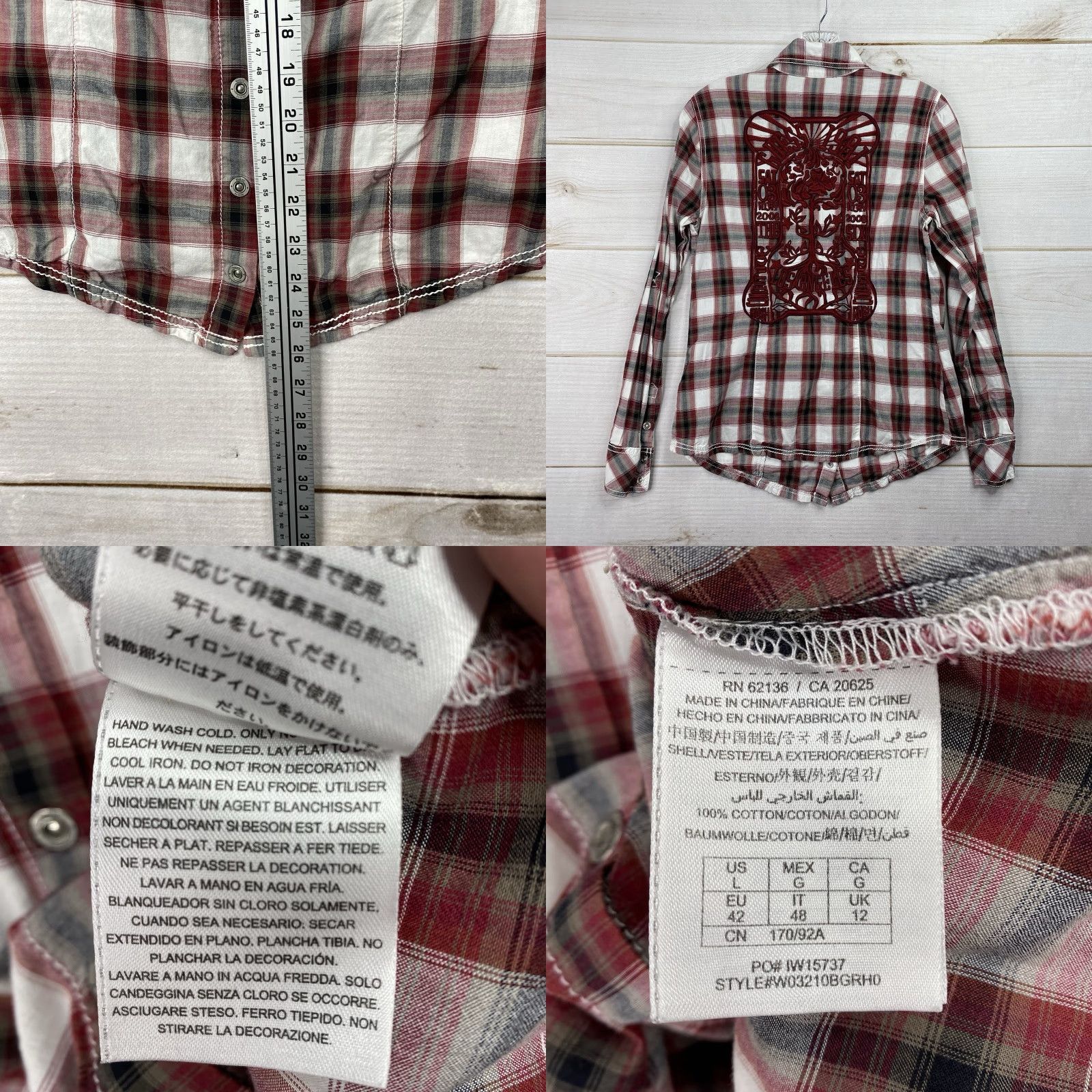 Guess VINTAGE Guess Jeans Shirt Women L Red Plaid Western Embroidered Cowboy Snap Button-Up 9? Size L / US 10 / IT 46 - 8 Thumbnail