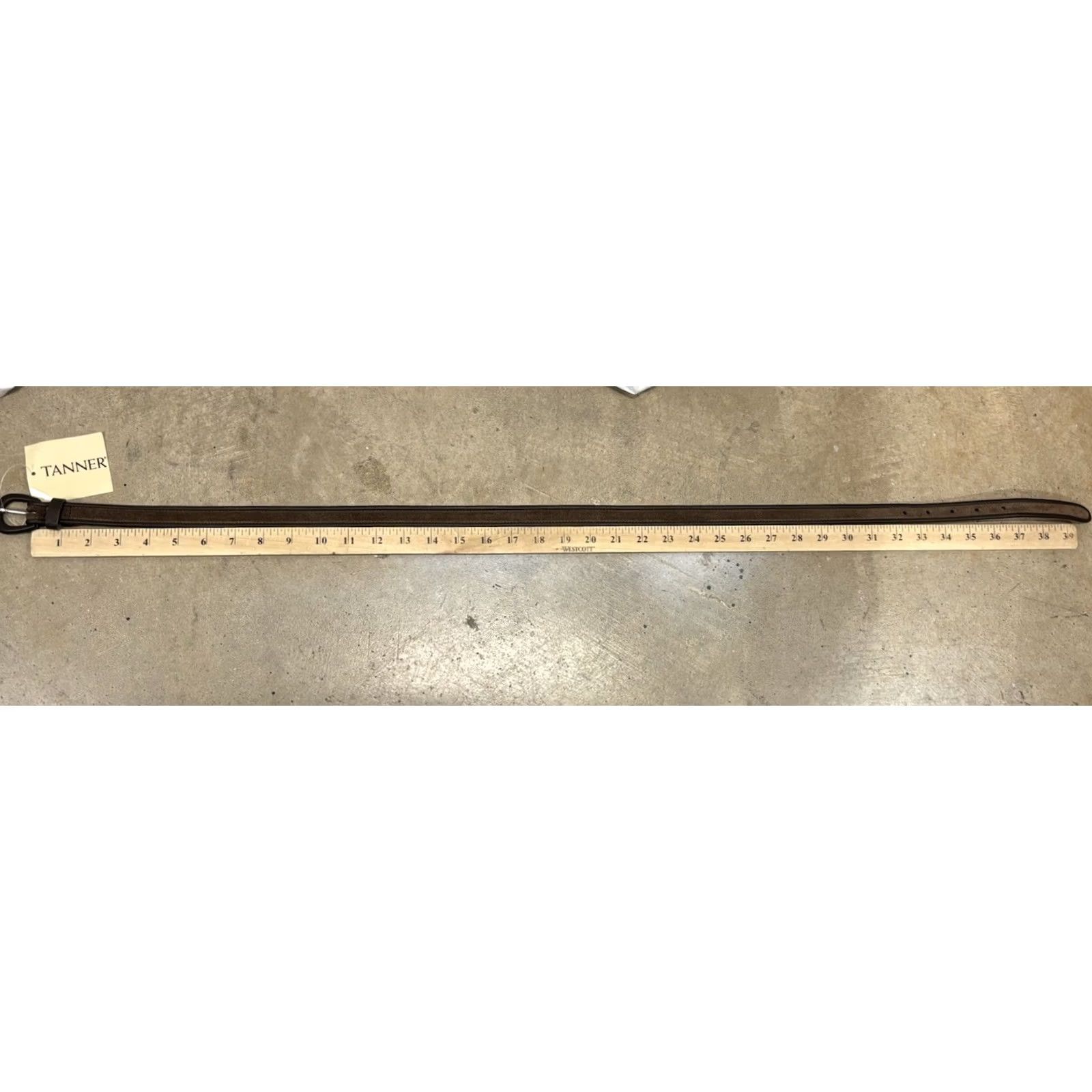 Vintage Tanner Leather Suede Narrow Belt Brown 32-36 Large Adult Italy Belt Woman Regular Size L Size ONE SIZE - 7 Thumbnail