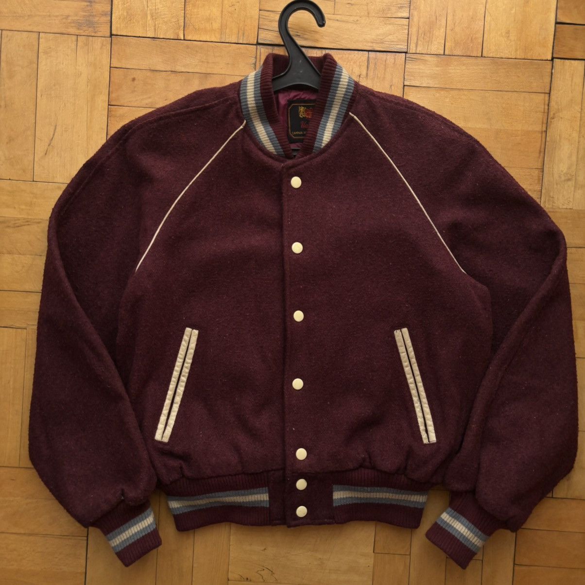 Vintage Vintage 70s Harvard Wool Varsity Bomber Jacket Burgundy Size US M / EU 48-50 / 2 - 3 Thumbnail