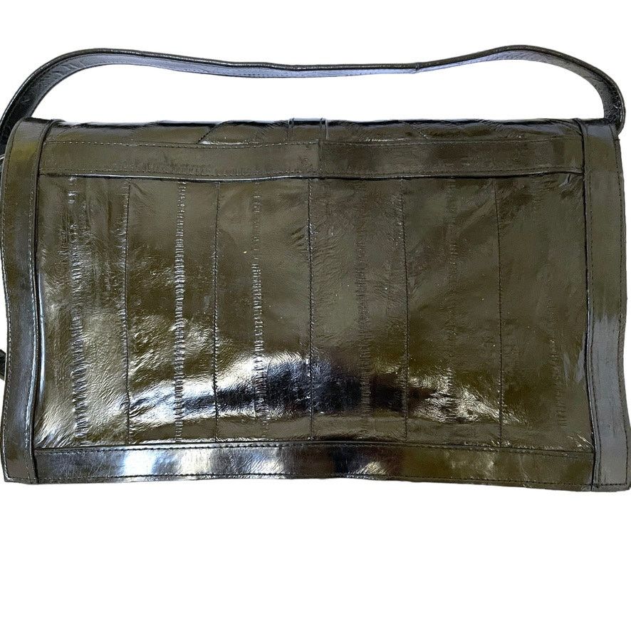 Vintage Vintage Eel Skin Black Leather Shoulder Bag Clutch Purse Size ONE SIZE - 3 Thumbnail