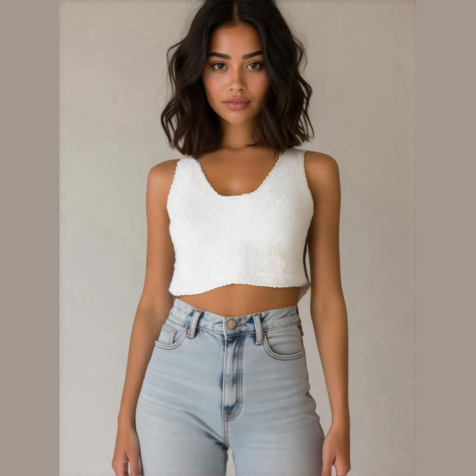 Other Fuzzy White Tank Top Crop M Soft Stretchy Knit Cozy Y2K Vibe Size M / US 6-8 / IT 42-44 - 1 Thumbnail