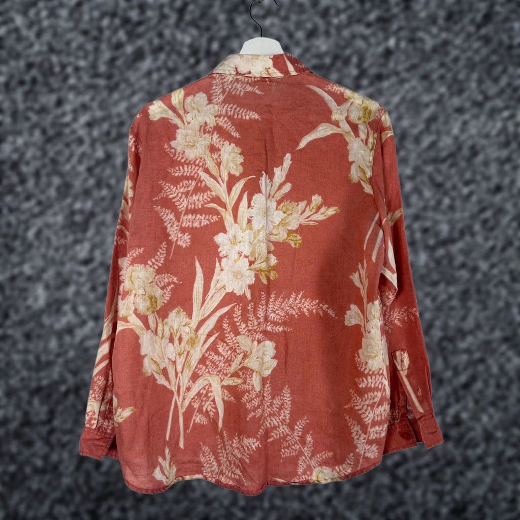Liz Claiborne Liz Claiborne Lizsport Womens Floral Coral Linen Button-Up Shirt Petite Small Size S / US 4 / IT 40 - 1 Thumbnail