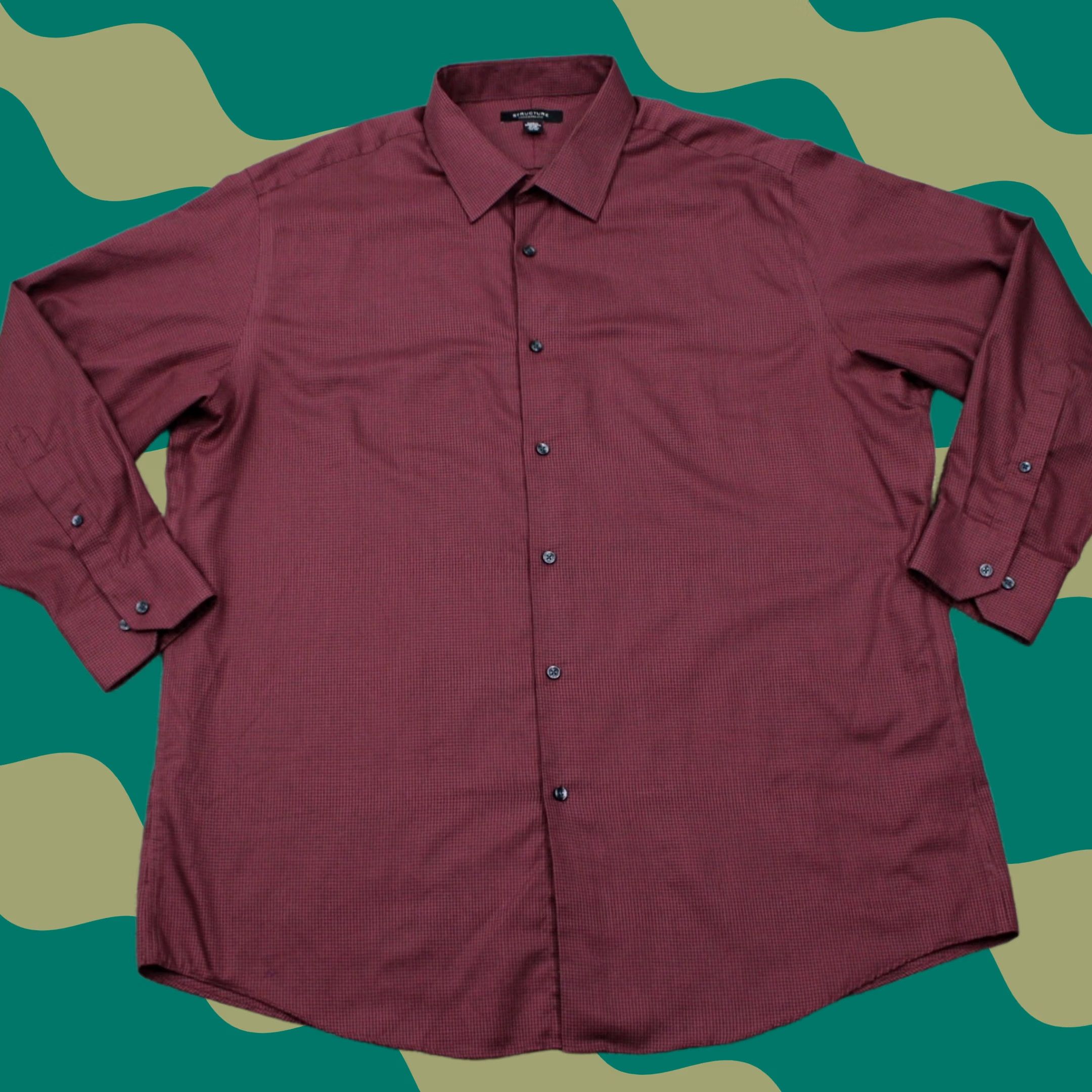 Vintage Structure Dress Shirt Mens 17-17 1/2, 32/33 XL Red Modern Fit Cotton/Poly L/S Shirt Size 48R - 1 Thumbnail