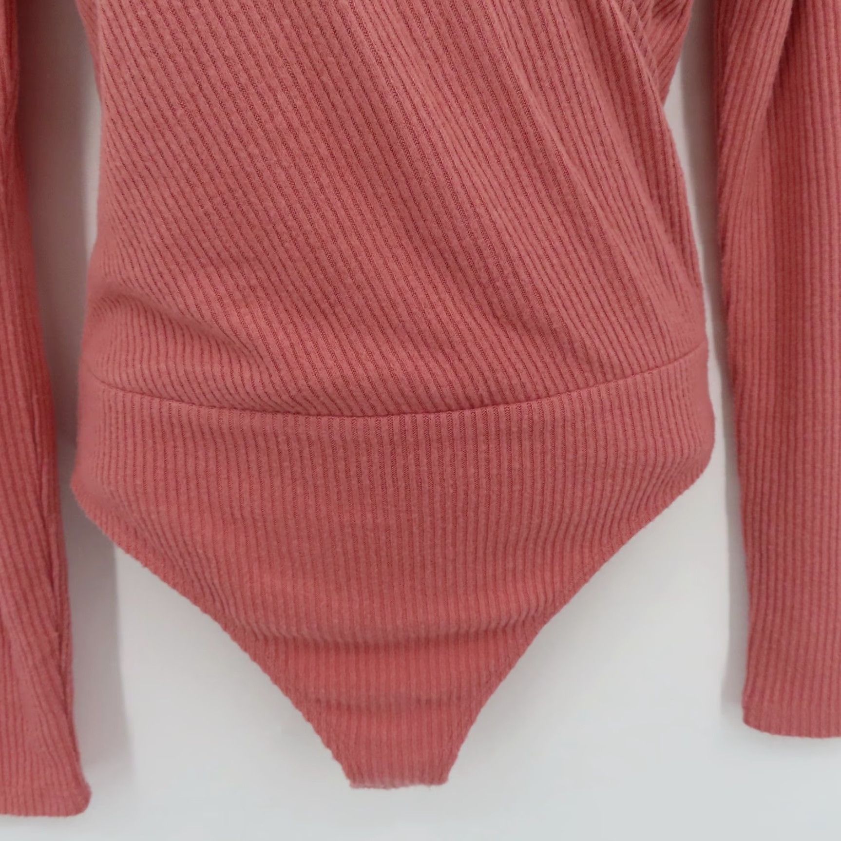 Express Express Women Small Pink Ribbed V Neck Wrap Long Sleeve Bodysuit One Piece NEW Size S / US 4 / IT 40 - 3 Thumbnail