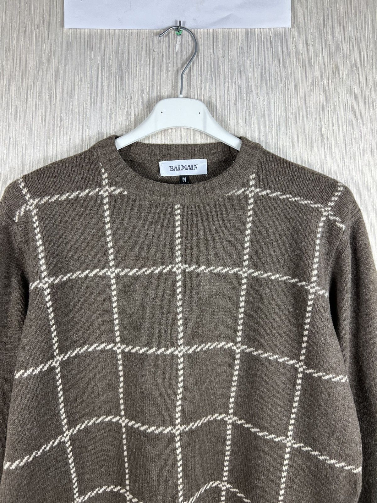 Balmain Vintage 90s Balmain wool checkered knit sweater cord knitted Size US M / EU 48-50 / 2 - 5 Thumbnail