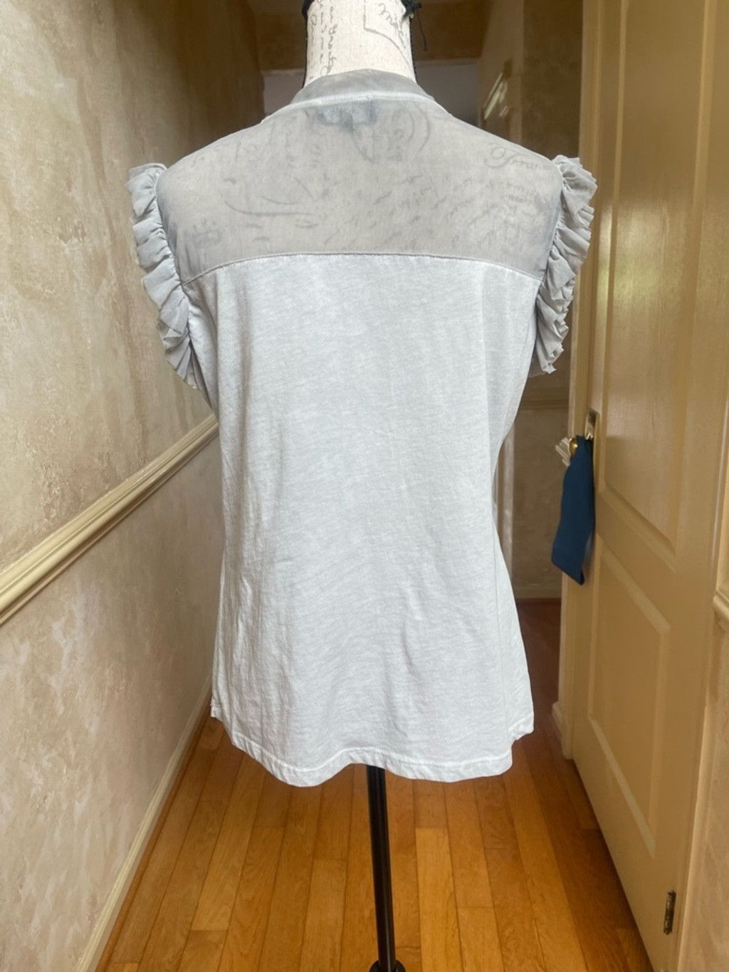 Other Trame Italy Grey Mesh Ruffle Sleeve Top Cotton Mixed Media M Size M / US 6-8 / IT 42-44 - 4 Thumbnail