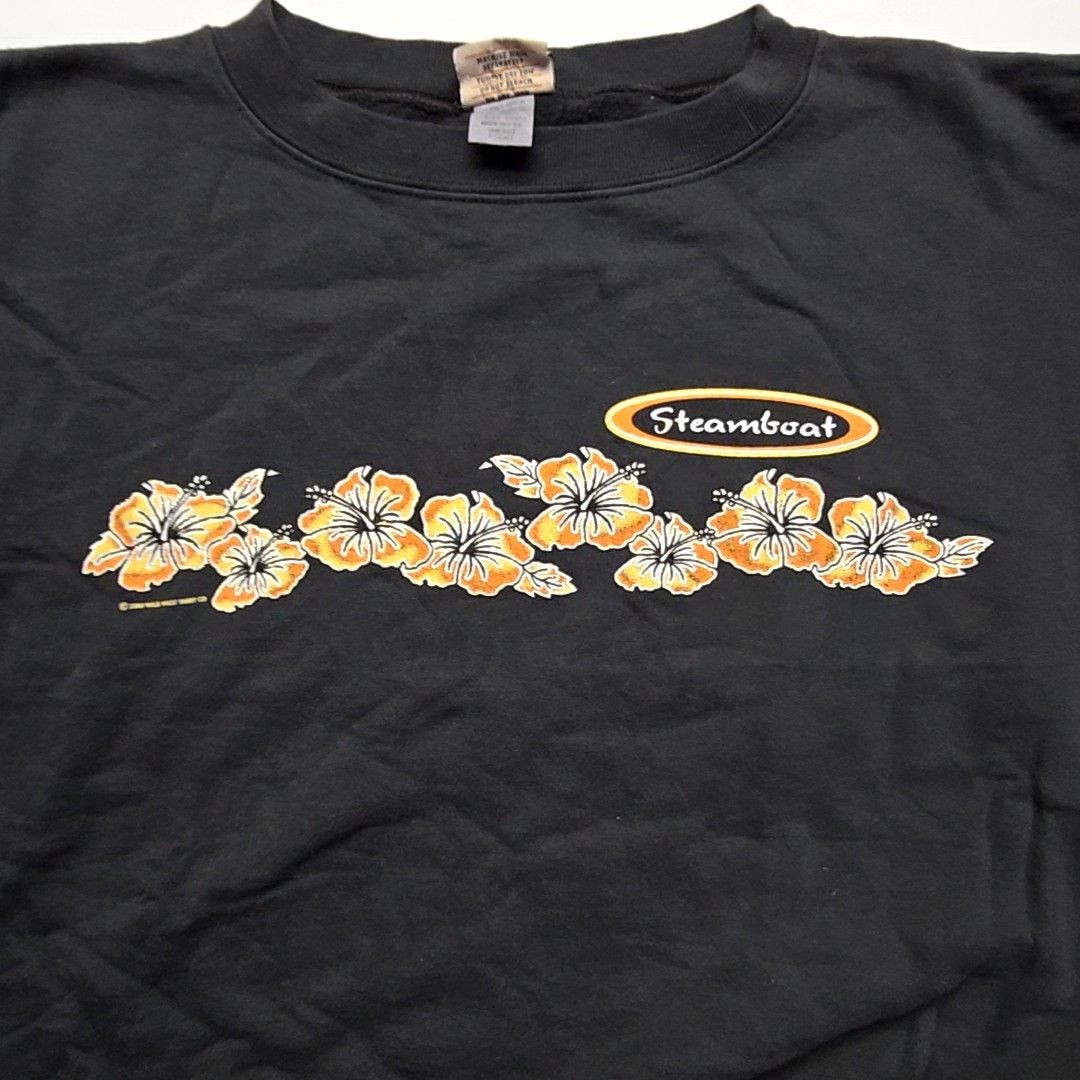 Vintage Vintage Steamboat Floral Sweatshirt Cropped Black Y2K Size ONE SIZE - 4 Thumbnail