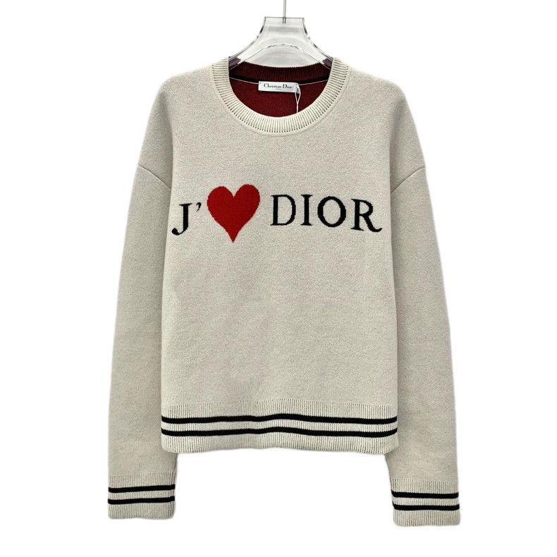 Dior Dior Apricot striped love letter inlaid cashmere round-nec Size XS / US 0-2 / IT 36-38 - 1 Thumbnail
