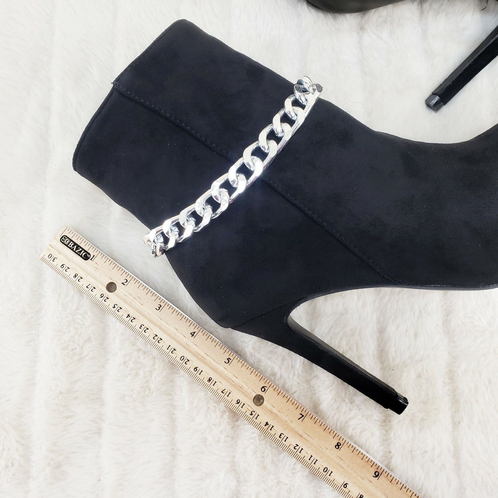 Other Crave Black FX Suede & Chain Sexy Pointy Toe 4" Stiletto Hig Size US 8 / IT 38 - 7 Thumbnail