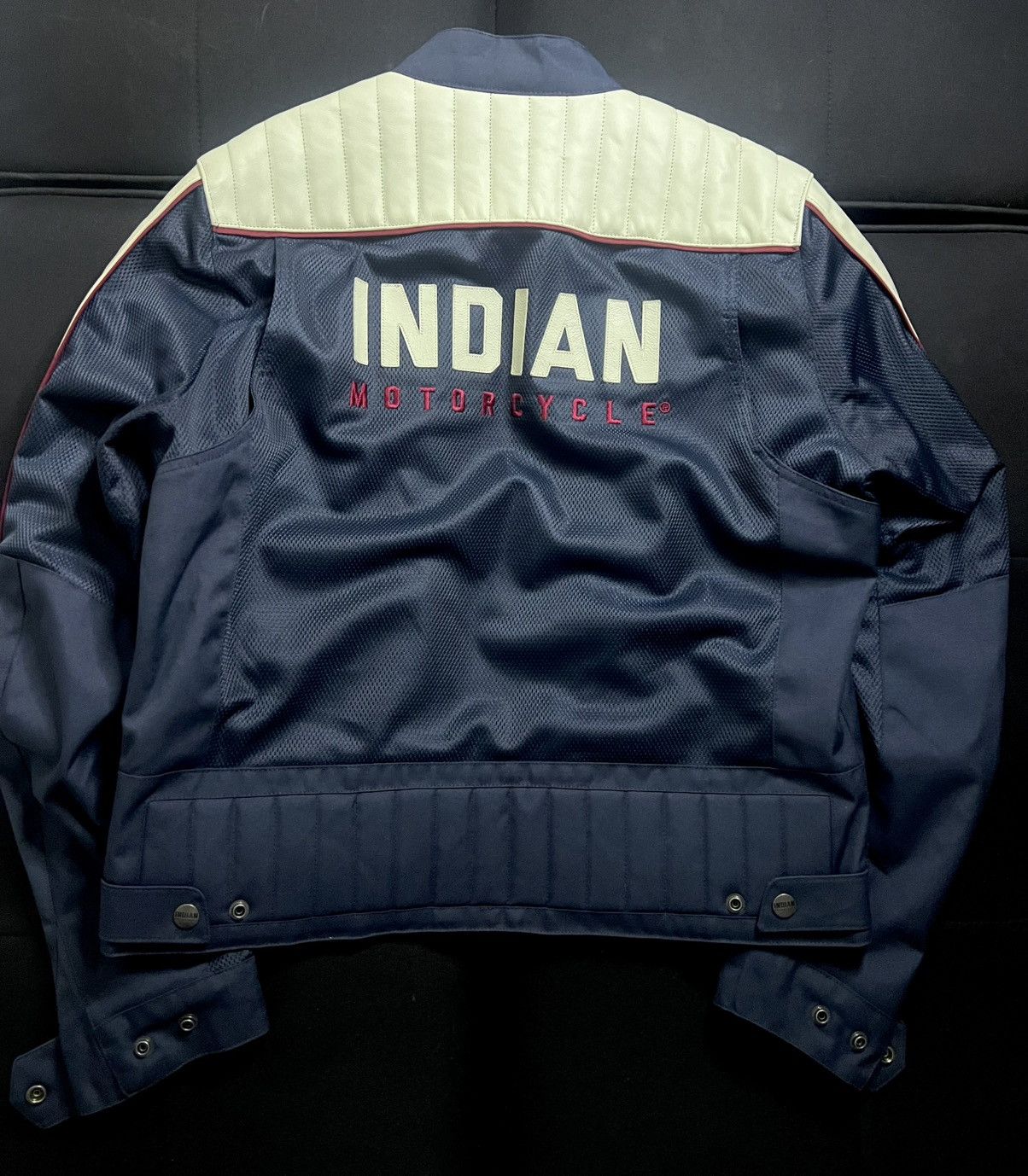Indian Motorcycle Men’s Navy Blue Leather/Mesh Jacket, Large Size US L / EU 52-54 / 3 - 2 Thumbnail