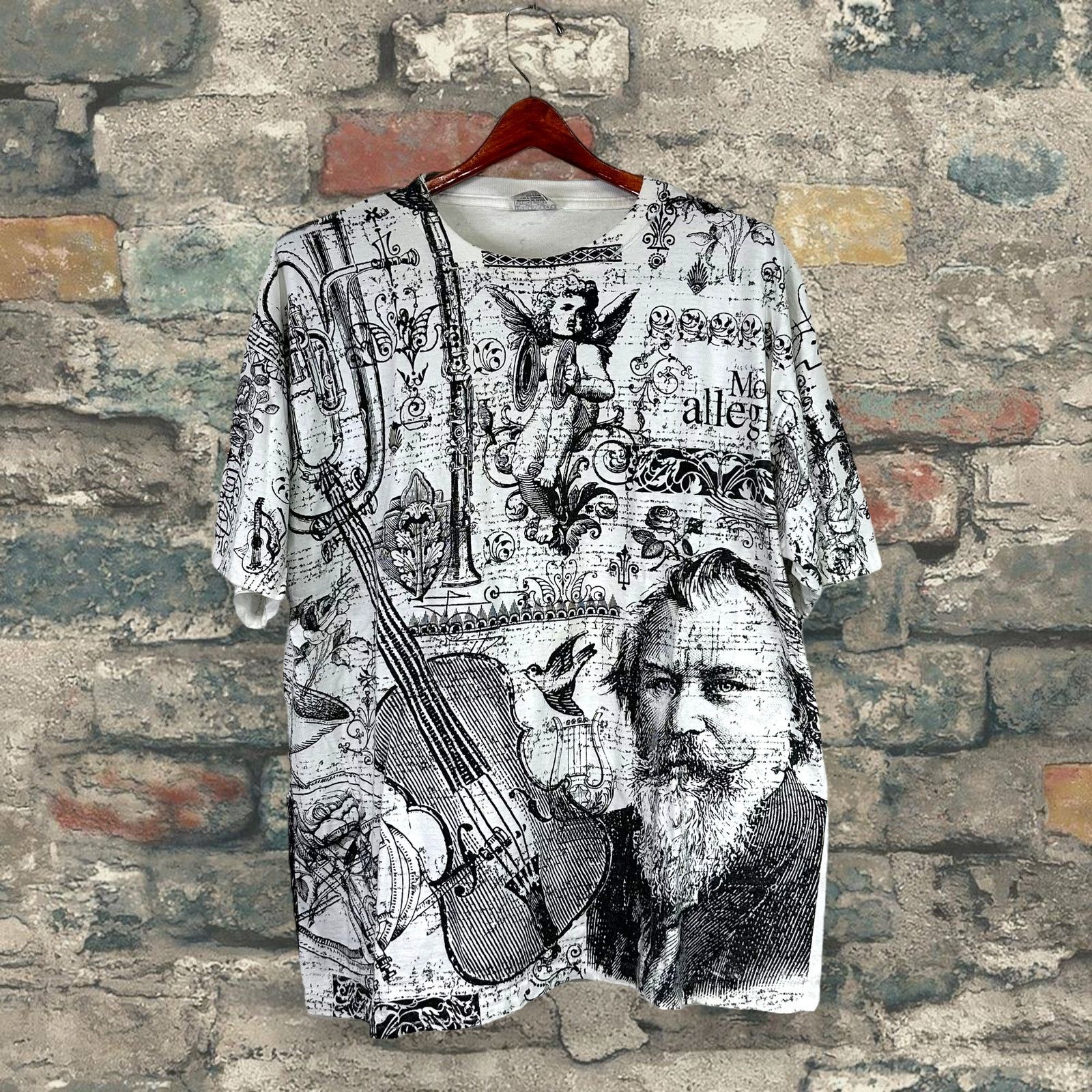 image of Q R Productions x Vintage Johannes Brahms Music Shirt Made In Usa Aop 90's in Black, Men's (Size XL