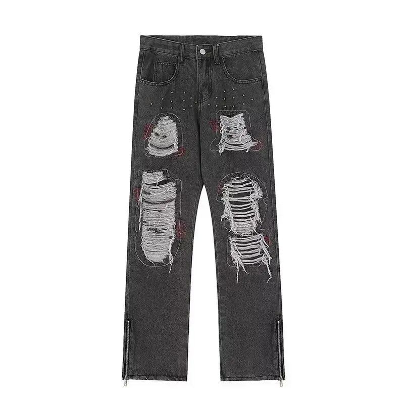 Japanese Brand Retro loose straight leg ripped jeans Size US 30 / EU 46 - 4 Thumbnail