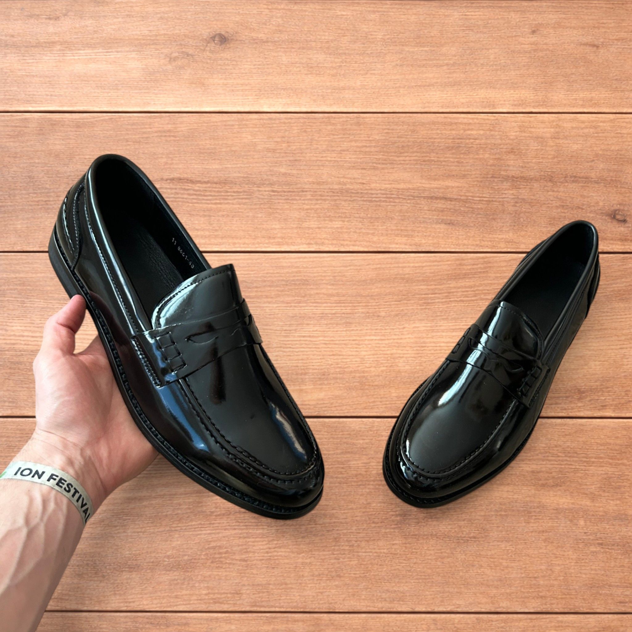 Japanese Brand Lovely faux leather penny dress loafers shoes in black. Size US 11 / EU 44 - 1 Thumbnail