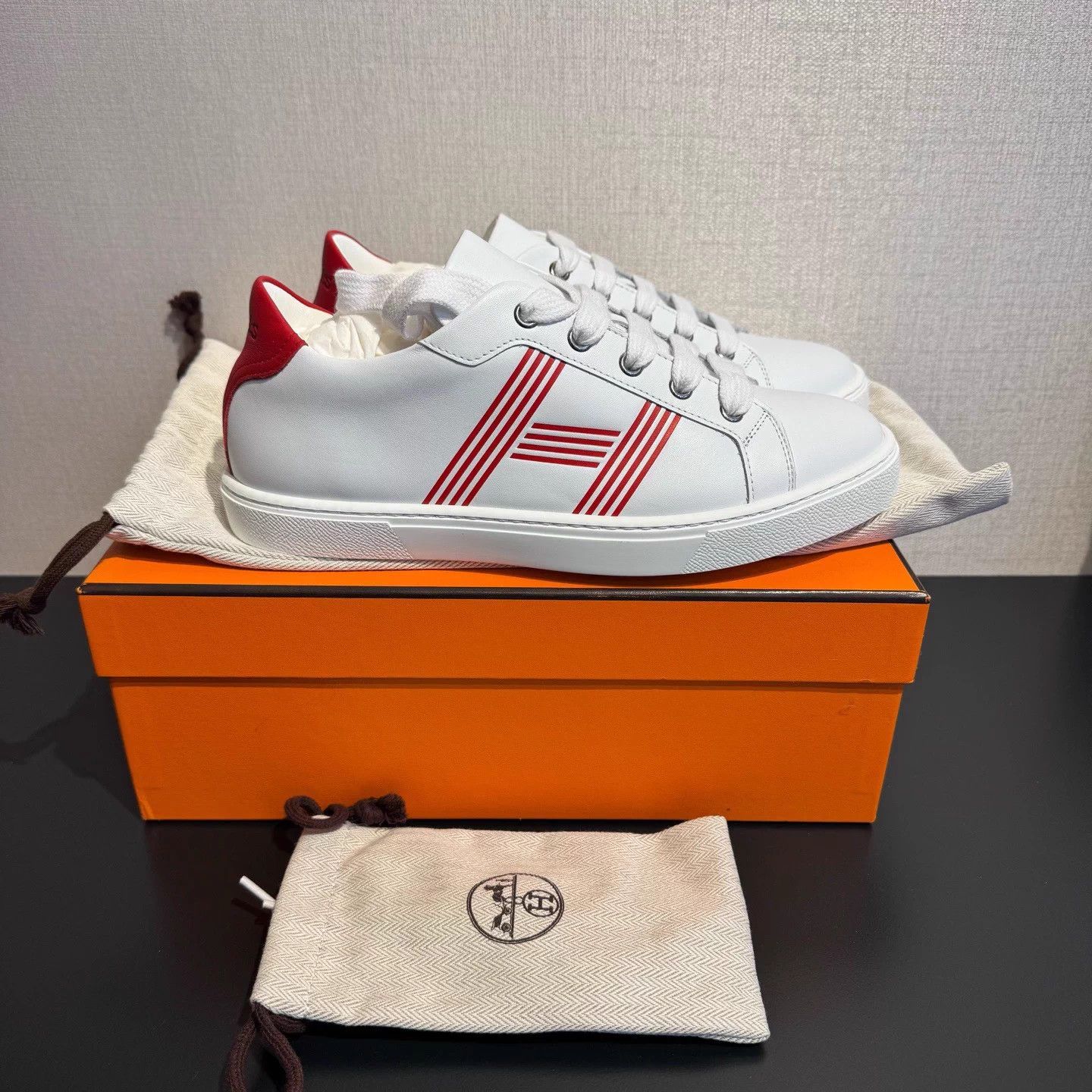 Hermes Hermes Red & White Leather Sneakers 37 Size US 6 / IT 36 - 4 Thumbnail