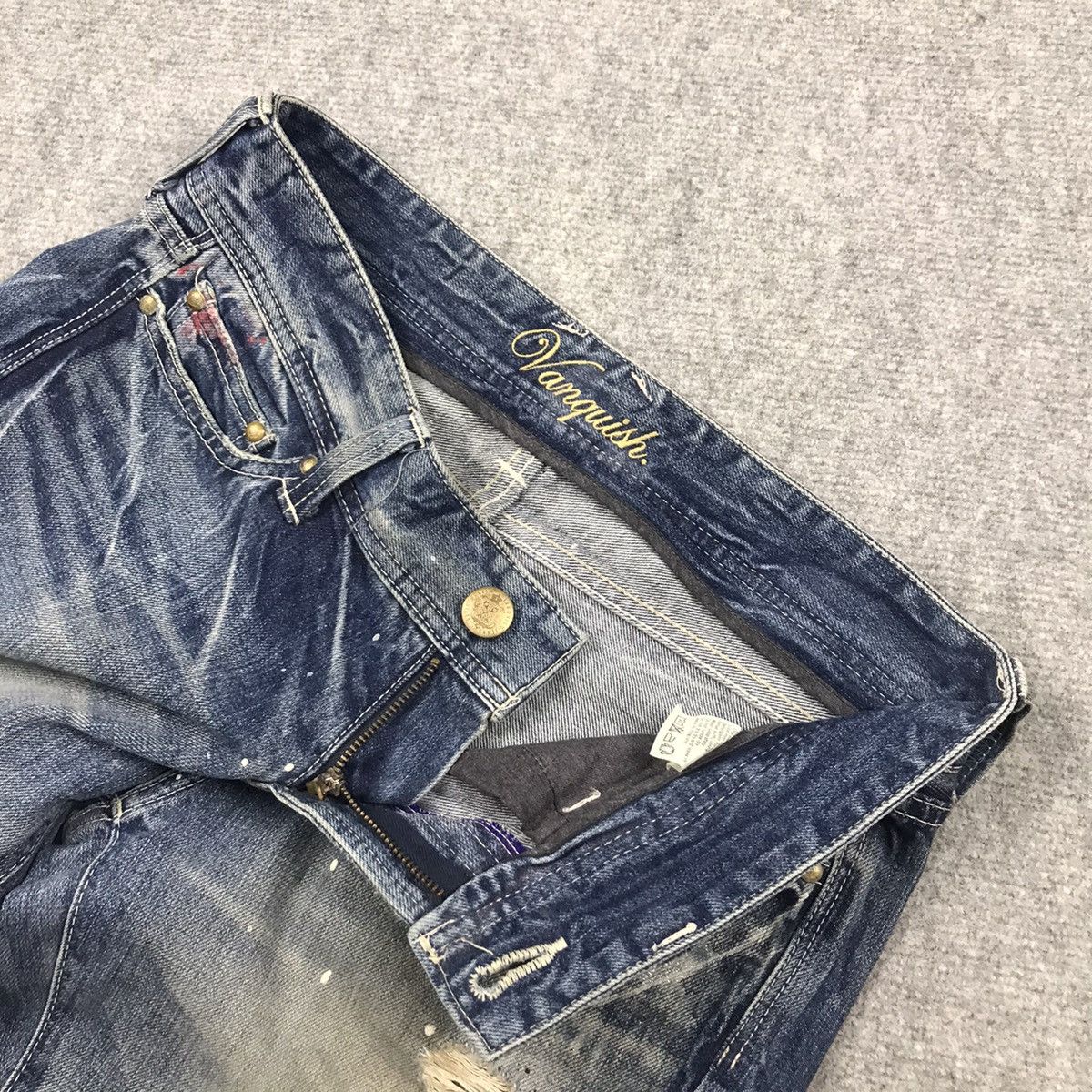 Designer × Japanese Brand FLARE🔥VANQUISH DISTRESSED BOOTCUT PAINTED DENIM PANTS 145 Size US 30 / EU 46 - 11 Thumbnail