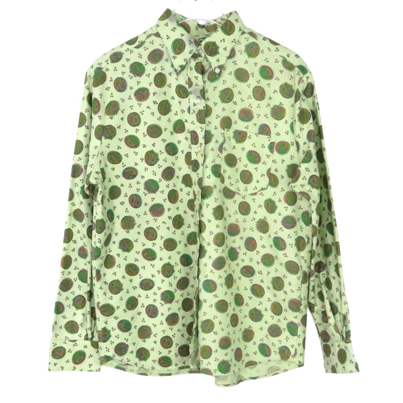 Vintage 70s Vintage Green Paisley Retro Button Down Blouse Medium Size M / US 6-8 / IT 42-44 - 4 Thumbnail