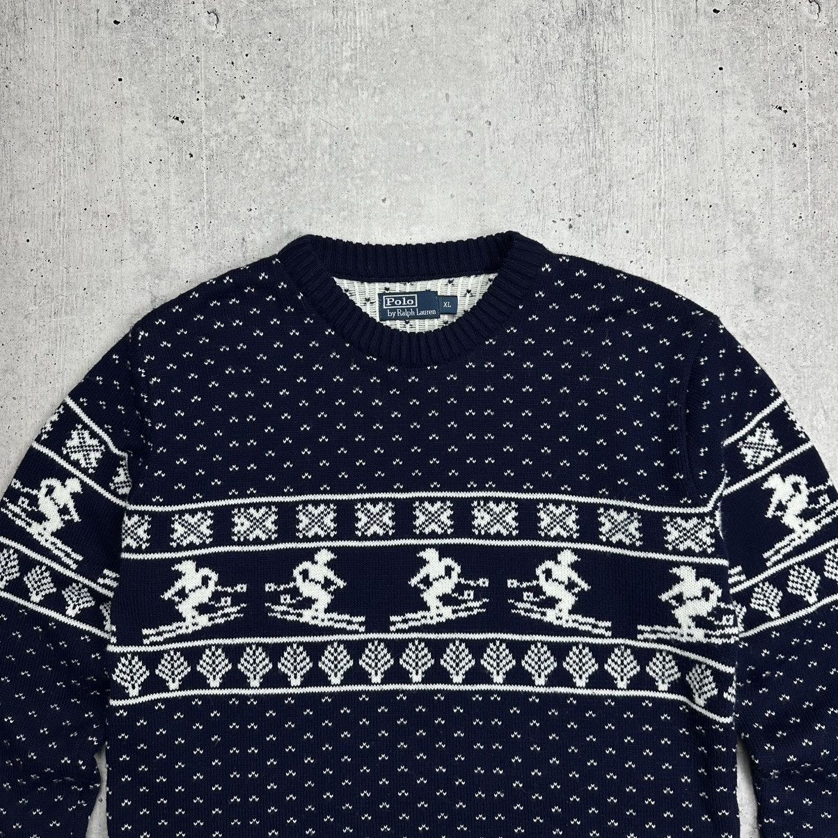 Polo Ralph Lauren × Vintage Polo Ralph Lauren Navy Multi Skier Graphic Cotton Sweater Size US L / EU 52-54 / 3 - 2 Thumbnail