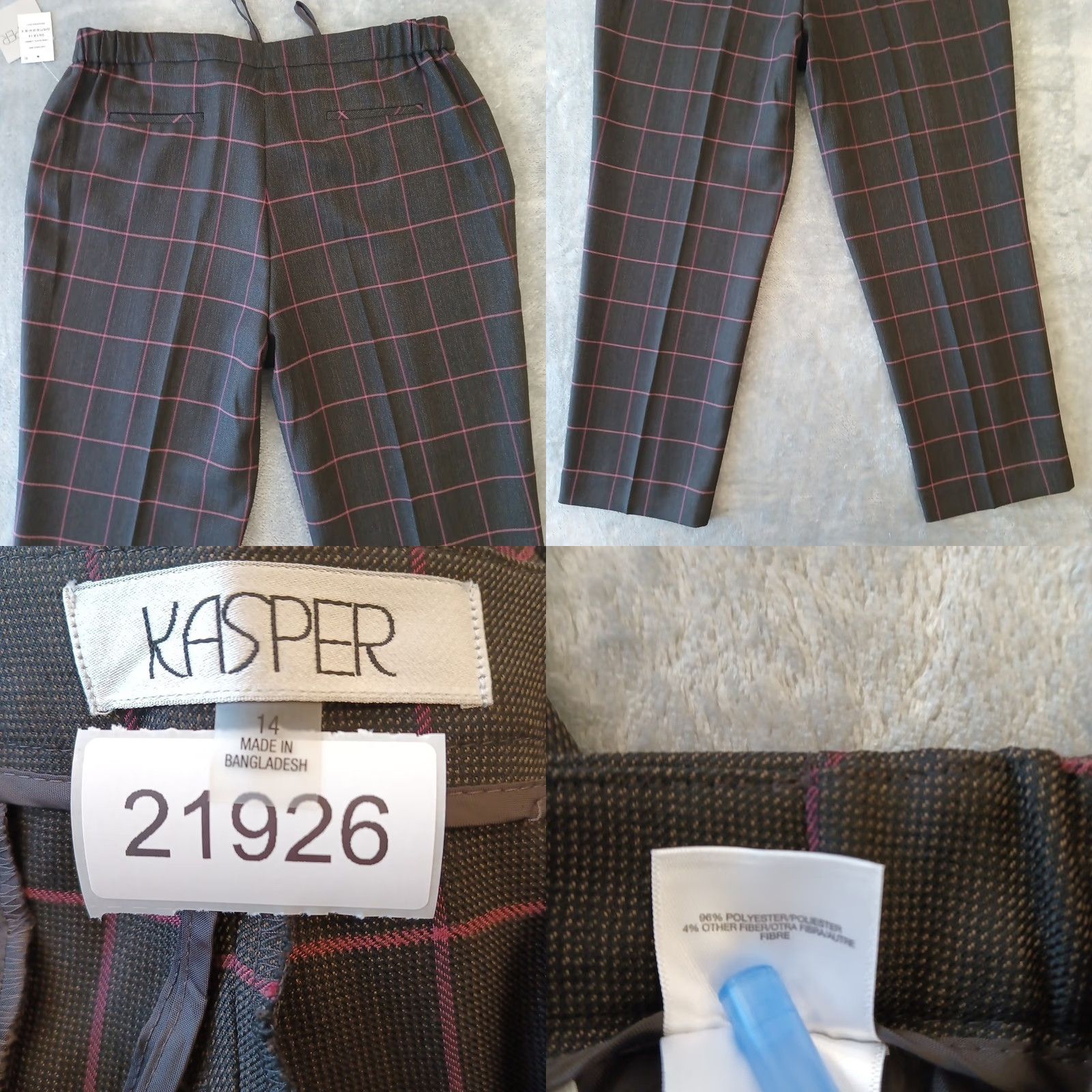Kasper Kasper Dress Pants Womens Size 14 Brown Pink Plaid Elastic Waist 36x27.5 New Size 36" / US 14 / IT 50 - 8 Thumbnail