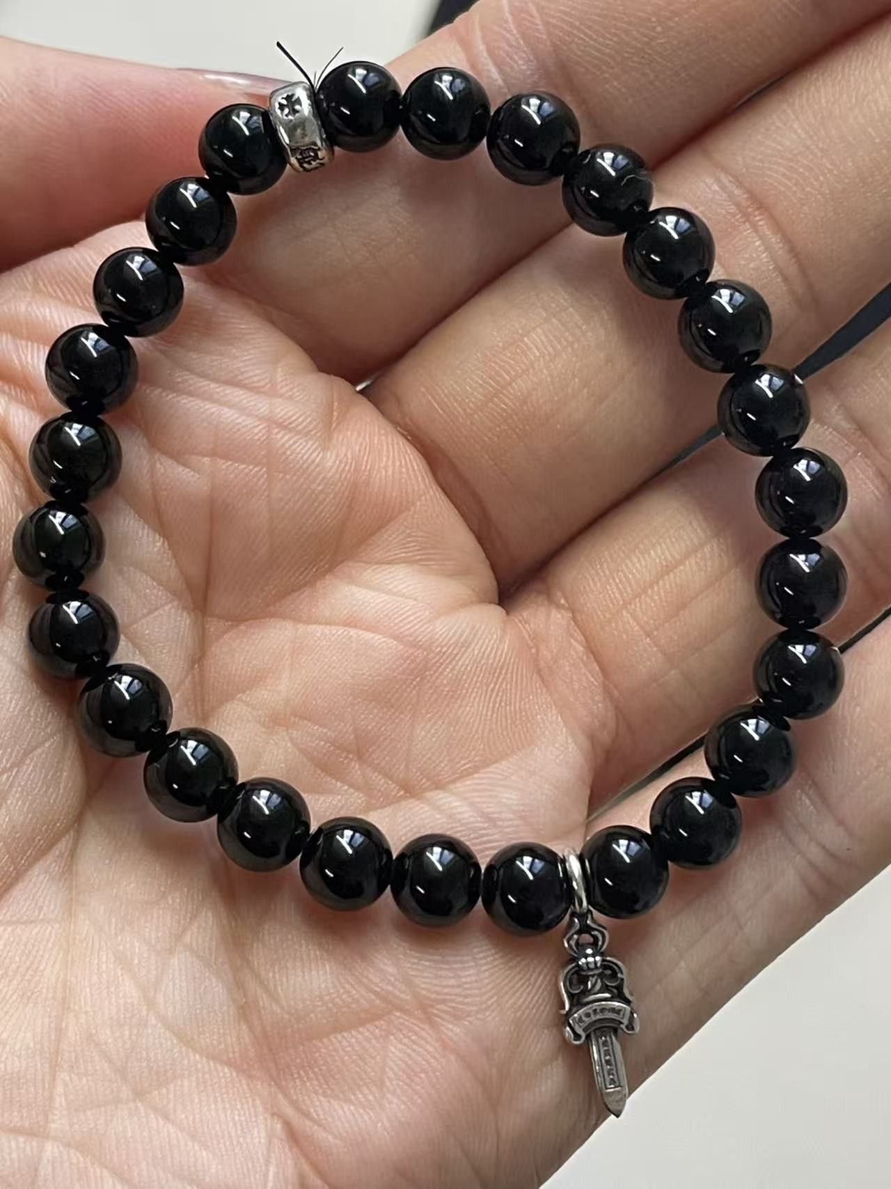 Chrome Hearts Chrome Hearts 6mm Obsidian Silver Dagger Beaded Bracelet Size ONE SIZE - 5 Thumbnail