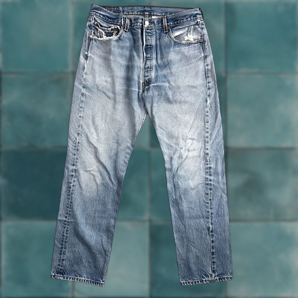 VINTAGE Levi's 501 Jeans Men 36x34 Light Wash 90s Straight 501 Series Denim Blue
