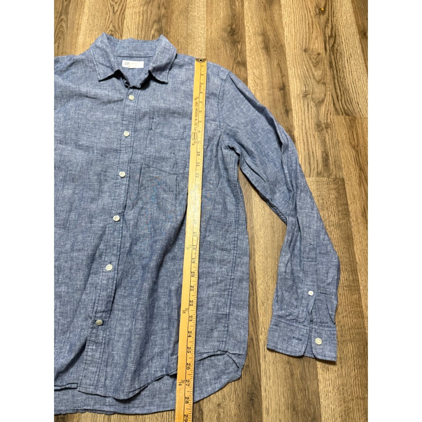 Gap GAP Shirt Men's Medium Blue Long Sleeve Button Up Standard Fit Linen Blend Size US M / EU 48-50 / 2 - 7 Thumbnail