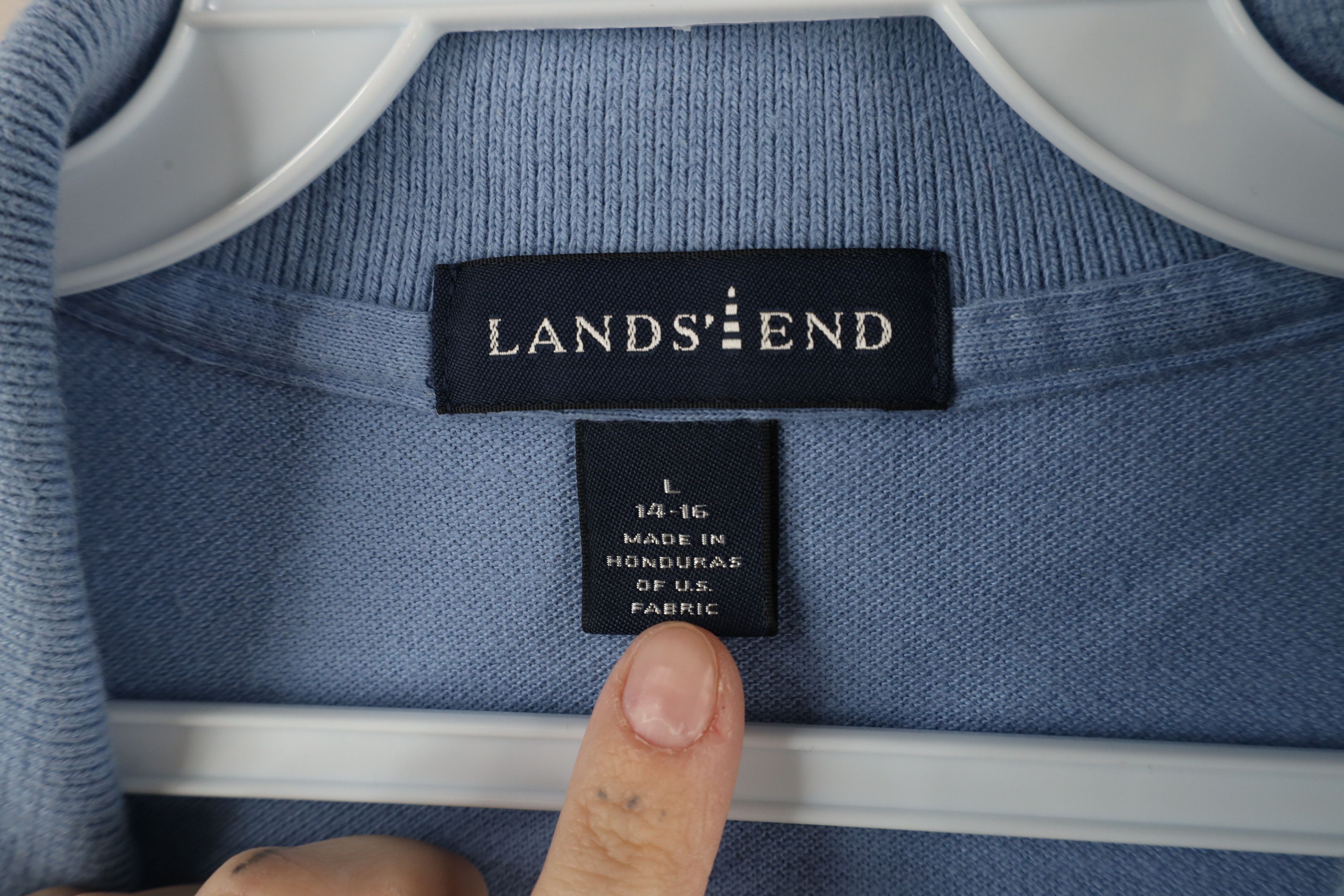 Lands' End × Vintage Vintage 90s Lands End Long Sleeve Polo Shirt Carolina Blue Size L / US 10 / IT 46 - 4 Thumbnail