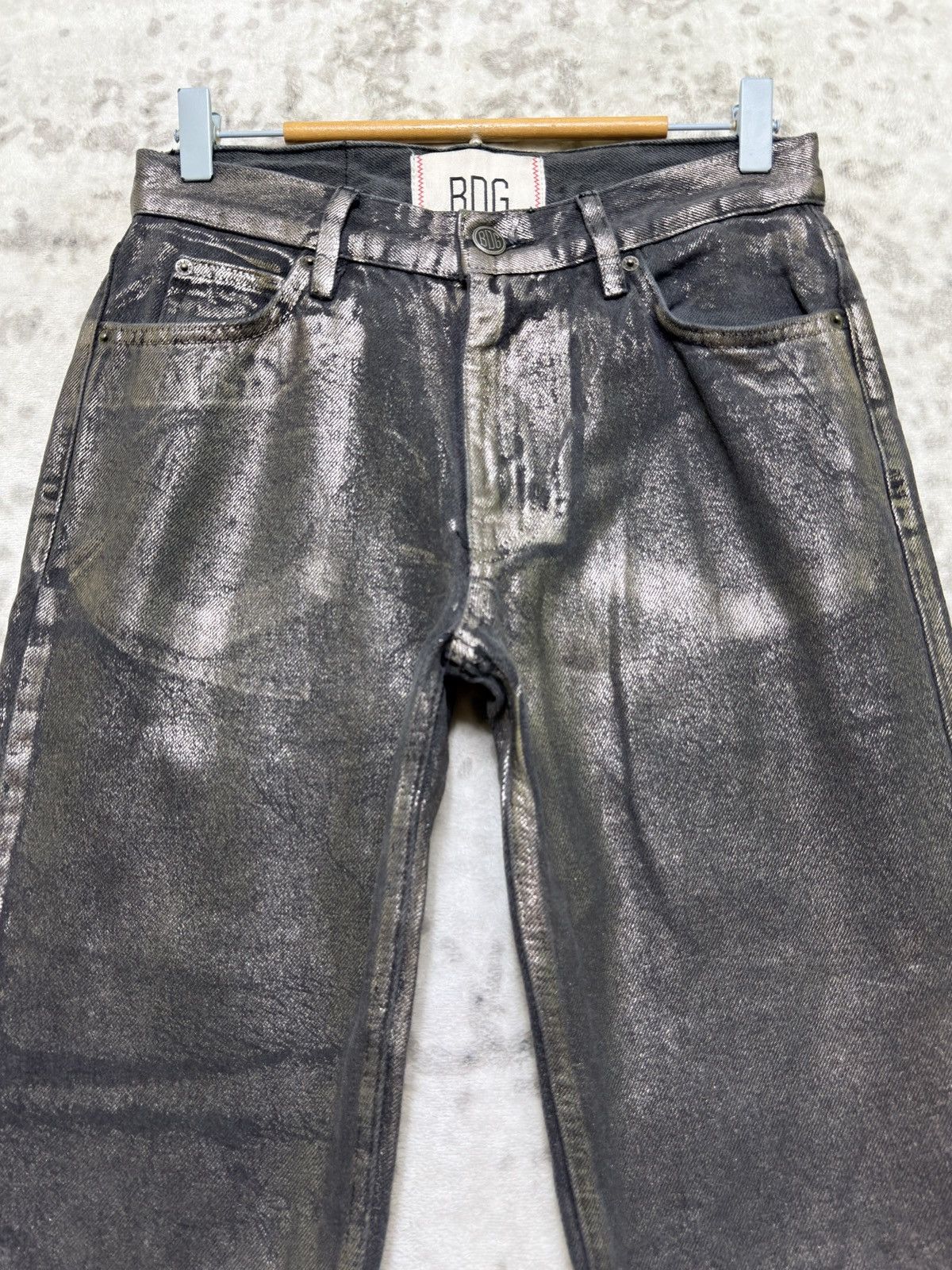 5351 POUR LES HOMMES BDG Metallic Coated Black Skinny Jeans Y2K Futuristic Punk Size US 28 / EU 44 - 3 Thumbnail
