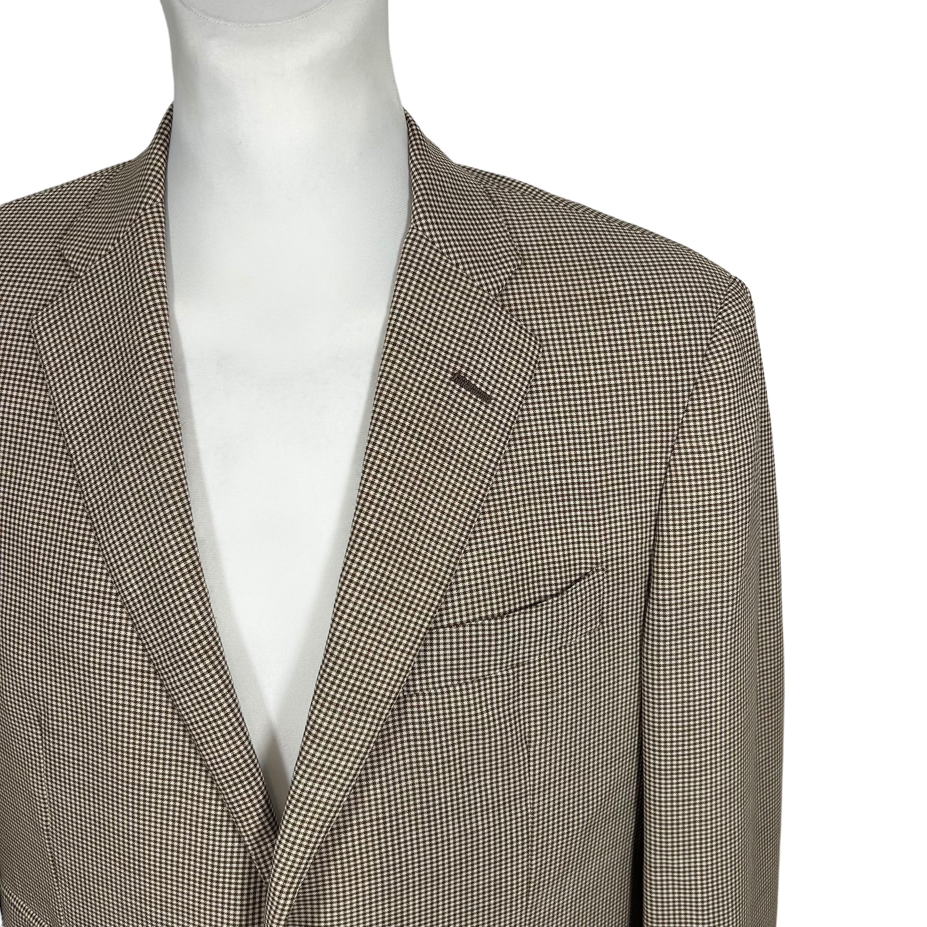 Caruso Caruso Wool Mohair Brown White Check Blazer Jacket Size 52 Size 42R - 3 Thumbnail