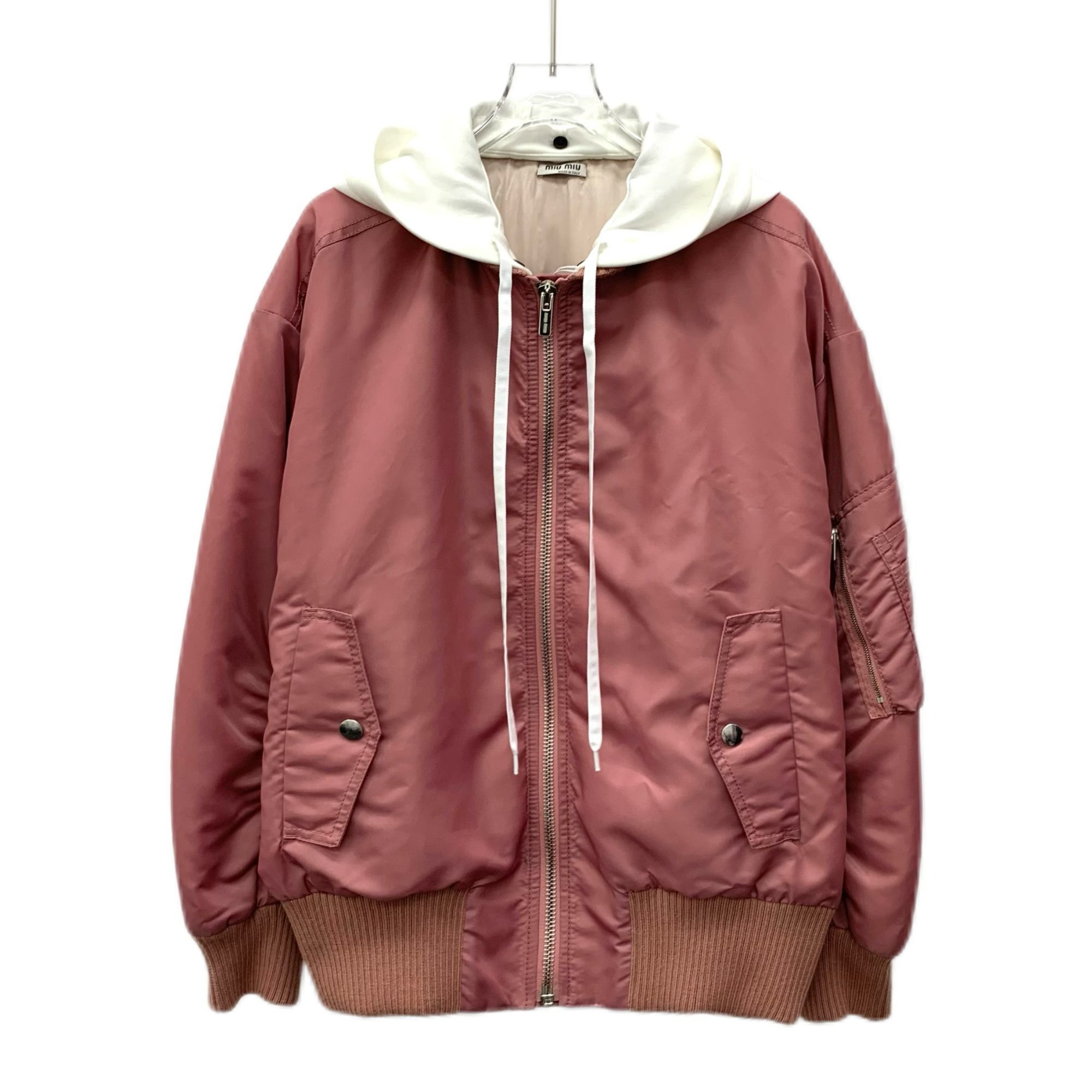 Miu Miu Miu Miu Pink Long-Sleeved Bomber Jacket W/ White Attached Ho Size S / US 4 / IT 40 - 1 Thumbnail