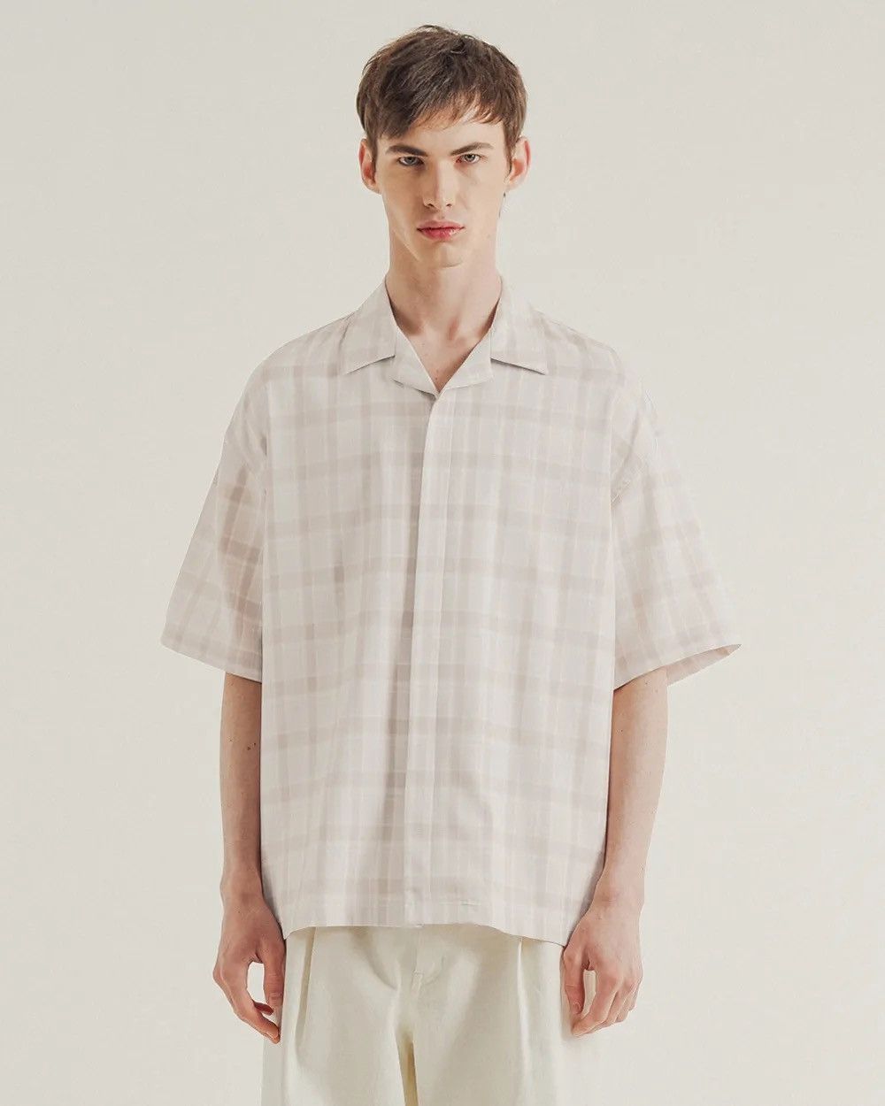 Beams Plus BESLOW Open Collar Check Half Sleeve Shirt Beige Check Size US L / EU 52-54 / 3 - 7 Thumbnail