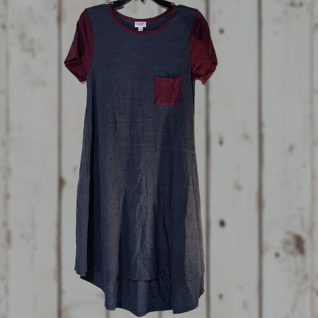 Vintage LuLaRoe Women's Size S Blue/Burgundy Pocket Hi-Lo Midi T-Shirt Dress Casual Spring Summer Size S / US 4 / IT 40 - 1 Thumbnail