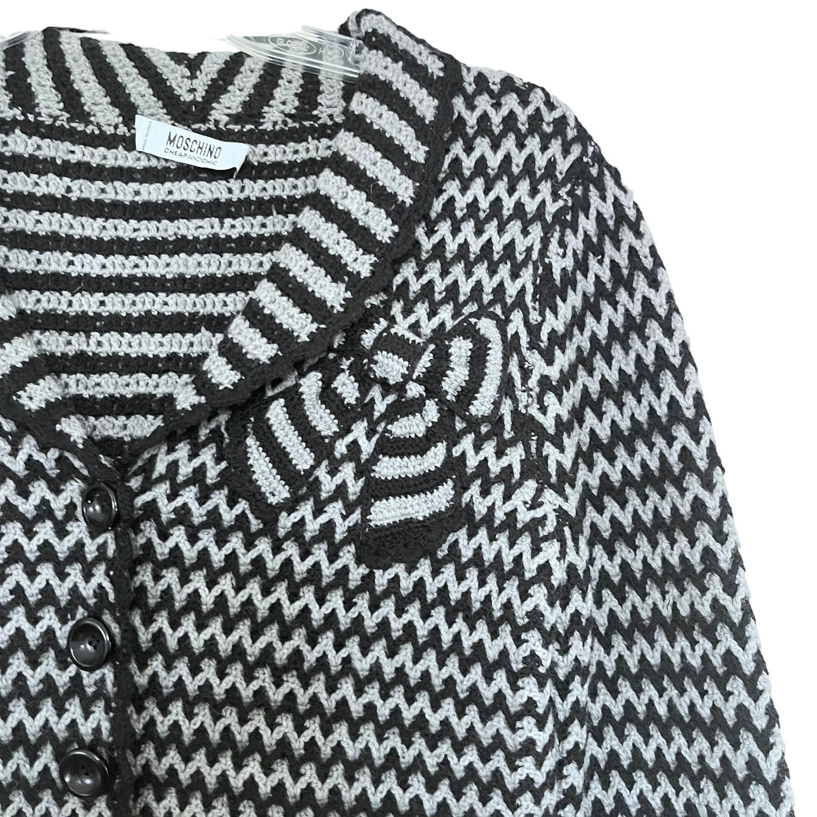 Moschino Moschino Bow Chunky Wool Knit Sweater Cardigan Gray Black Size M / US 6-8 / IT 42-44 - 2 Thumbnail