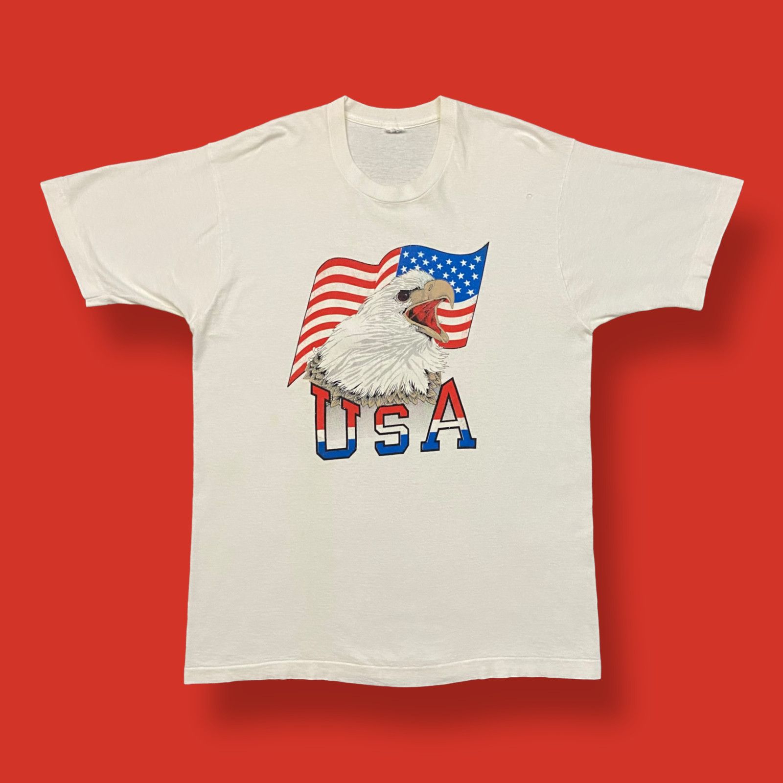 Vintage Bald Eagle Shirt USA Flag 80s 90s Graphic Tee White
