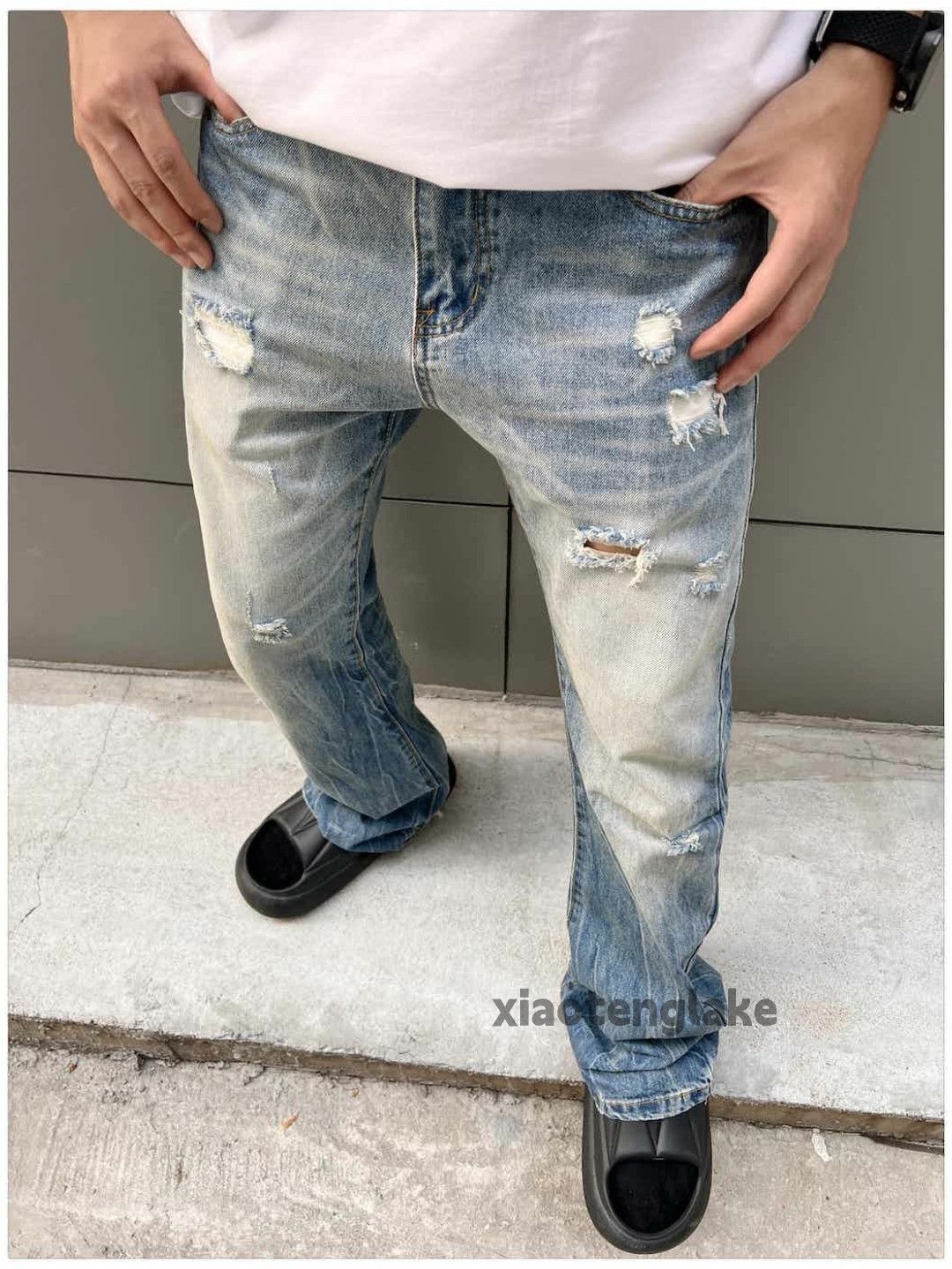 Jean × Vintage Washed faded punk grunge bootcut ripped damaged jeans Size US 34 / EU 50 - 3 Thumbnail