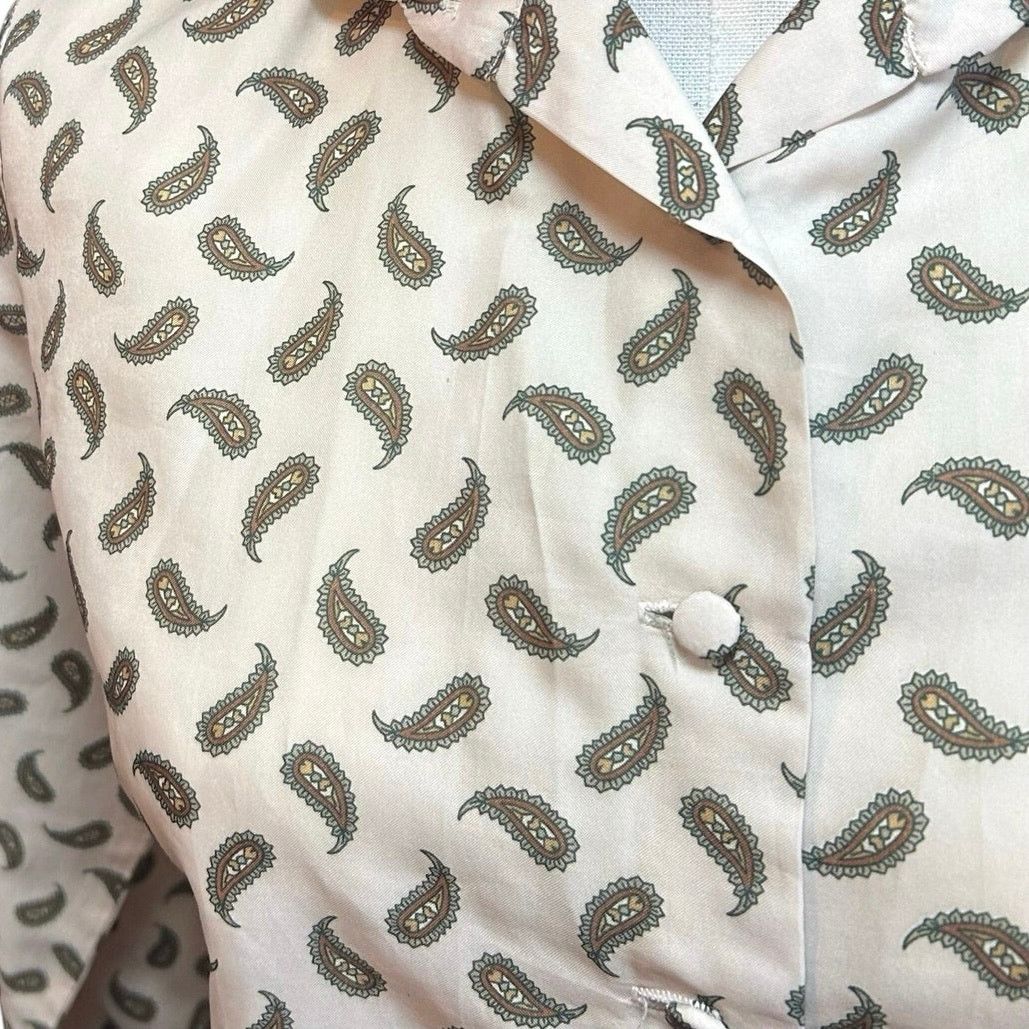 Handmade VTG 90s White Green Paisley Top Cloth Button Whimsigoth Boho Size M / US 6-8 / IT 42-44 - 9 Thumbnail