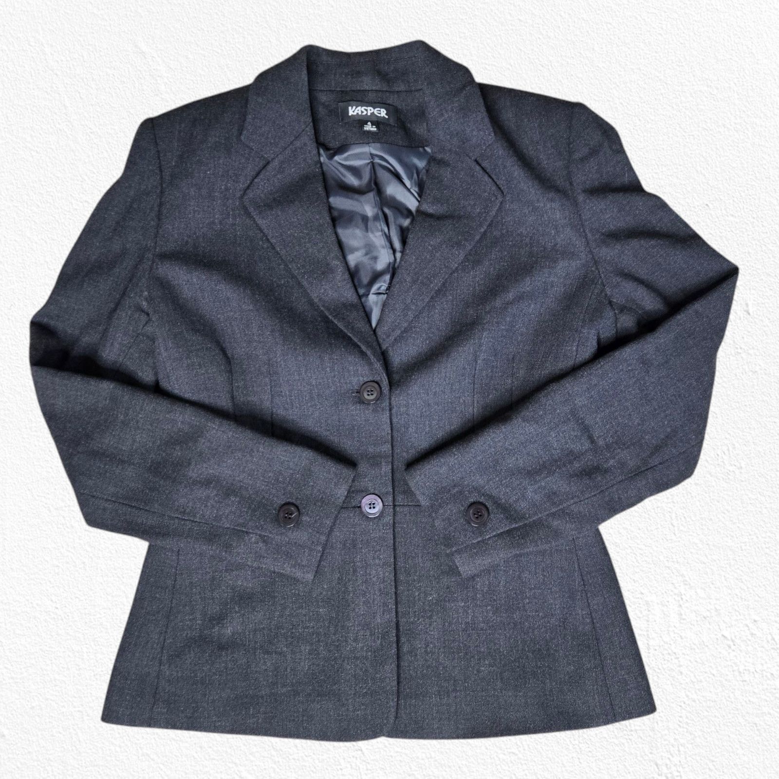 Vintage Vintage Kasper Gray Wool Blazer Jacket Size 4 Size S / US 4 / IT 40 - 2 Thumbnail
