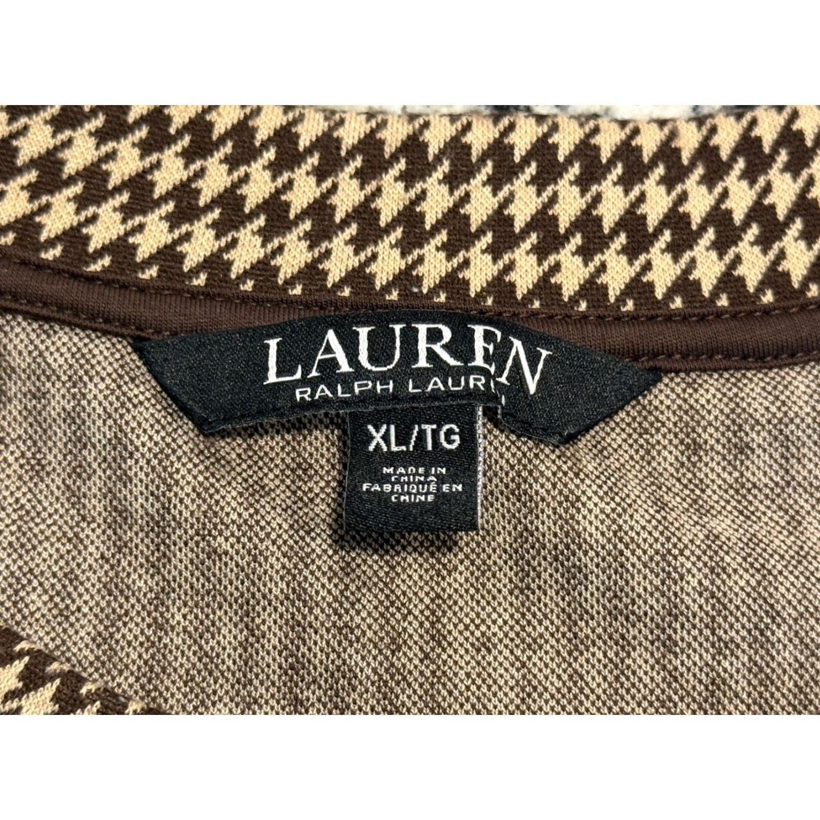 Ralph Lauren Lauren Ralph Lauren Black Label Top Houndstooth Brown Black Logo Buttons Sz XL Women, Basic Knit, Short Sleeve, Machine Washable Size XL / US 12-14 / IT 48-50 - 7 Thumbnail