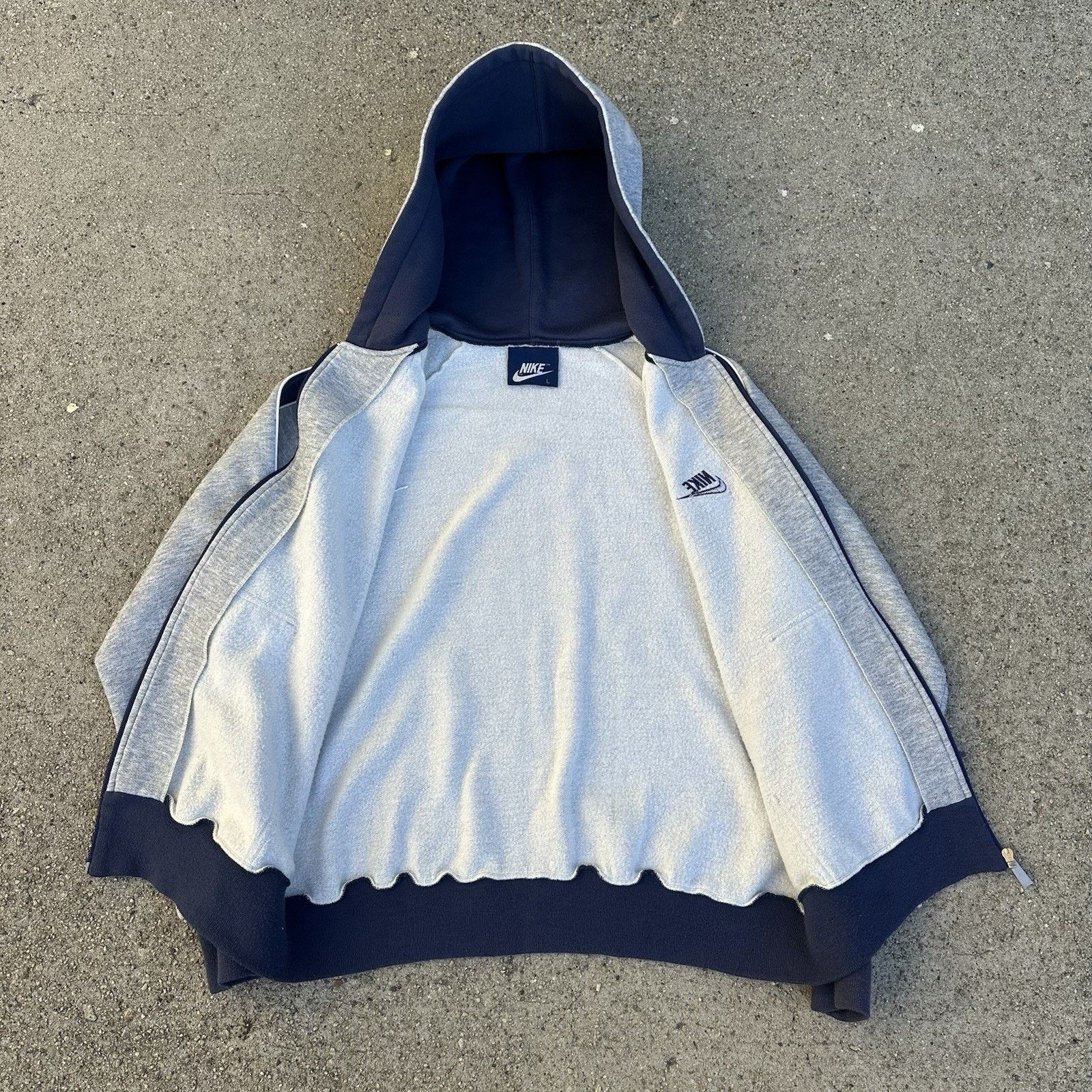 Nike × Vintage Vintage 80s Nike Blue Tag Full Zip Up Gray Hoodie Large Size US L / EU 52-54 / 3 - 3 Thumbnail