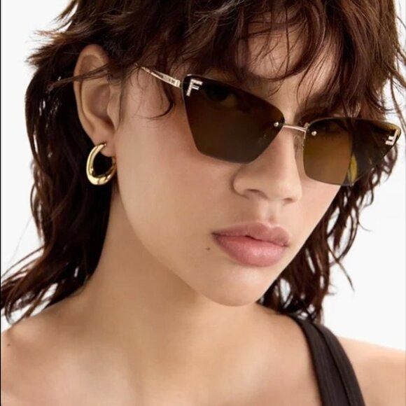 Fendi Fendi FE4160US 16N Sunglasses Silver Cat Eye Frame, Green Size ONE SIZE - 3 Thumbnail