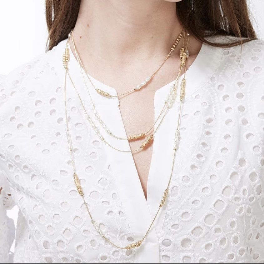 Chicos Chico’s Hexi long pearl gold tone double strand necklace Size ONE SIZE - 6 Thumbnail