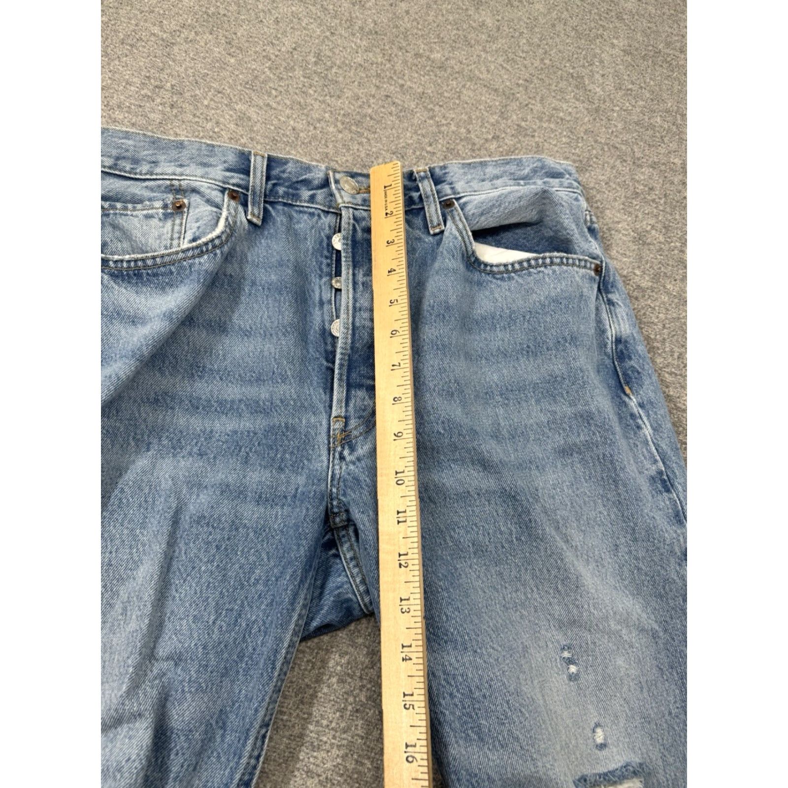 RE/DONE Re/Done Jeans Womens Cotton Denim Distressed High-Rise Tapered Blue Size 29 Jeans (Blue) Womens Regular 30in Inseam 32in Waist Size 29" - 4 Thumbnail