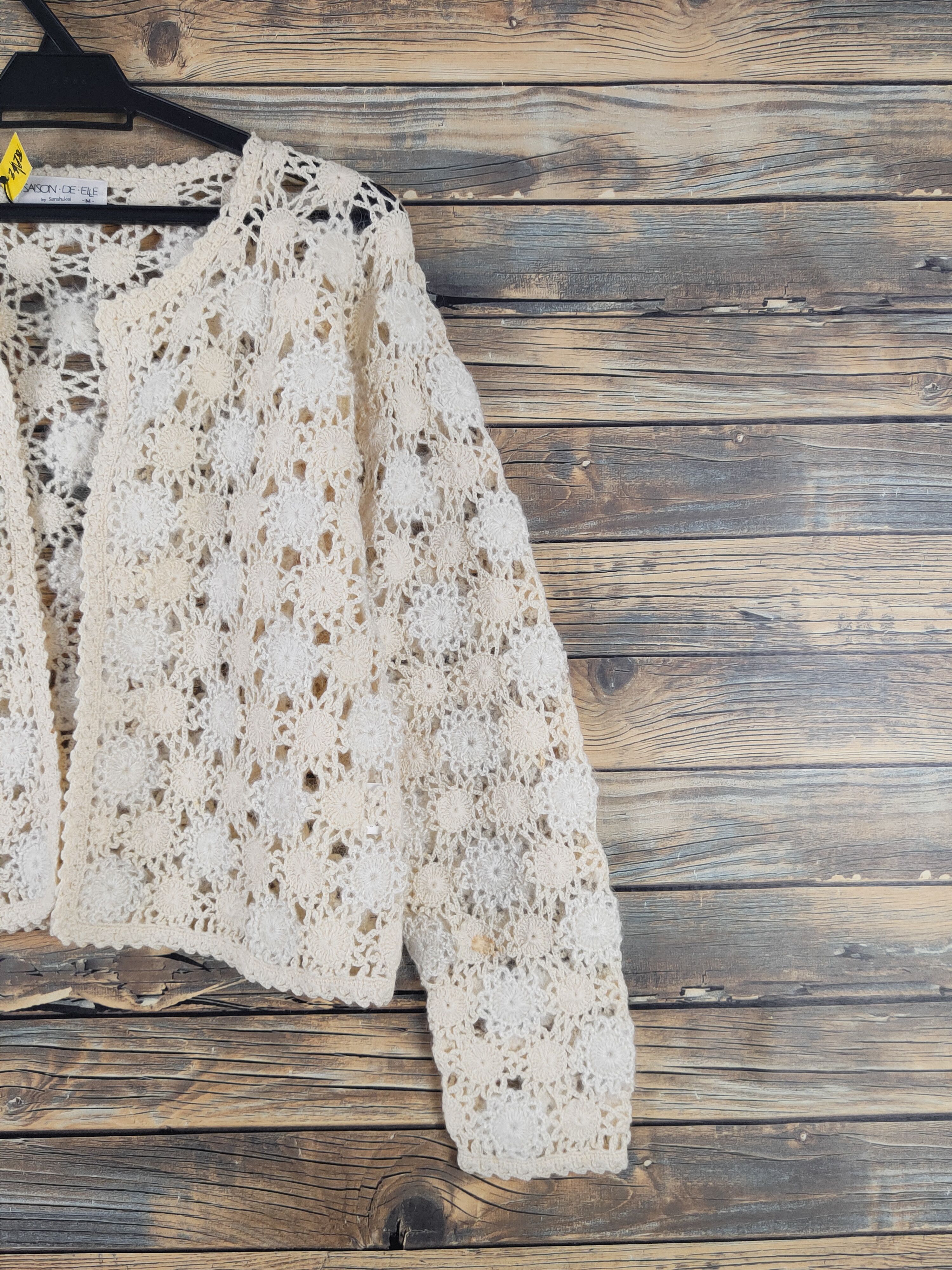Japanese Brand SaisondeElle Yellow Crochet Meshnet Knitwear Cardigan #W1751 Size M / US 6-8 / IT 42-44 - 5 Thumbnail
