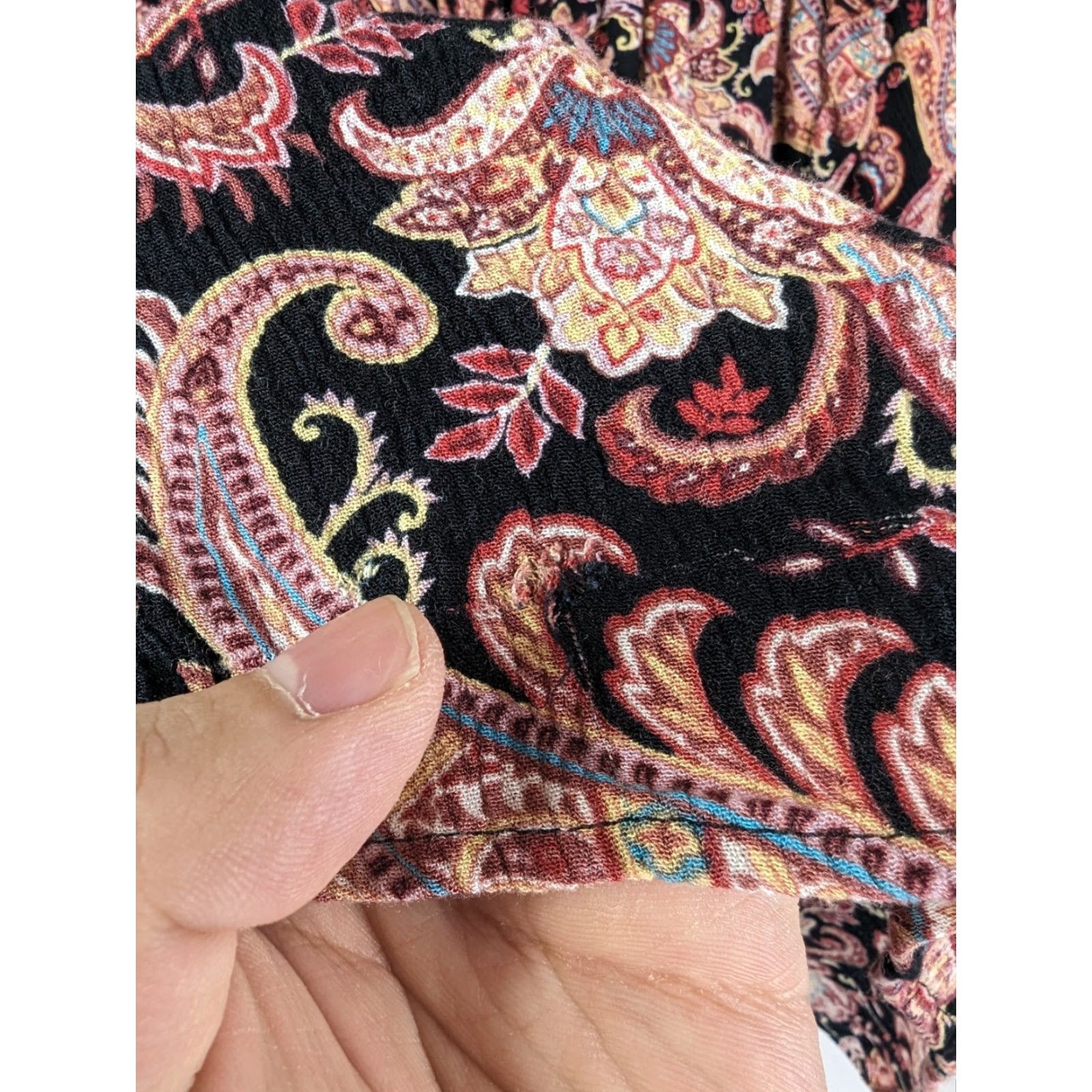 Vintage Knox Rose Blouse 2XL Black Pink Paisley Floral Smocked Ruffle Boho Women's Shirt Size XXL / US 16-18 / IT 52-54 - 3 Thumbnail