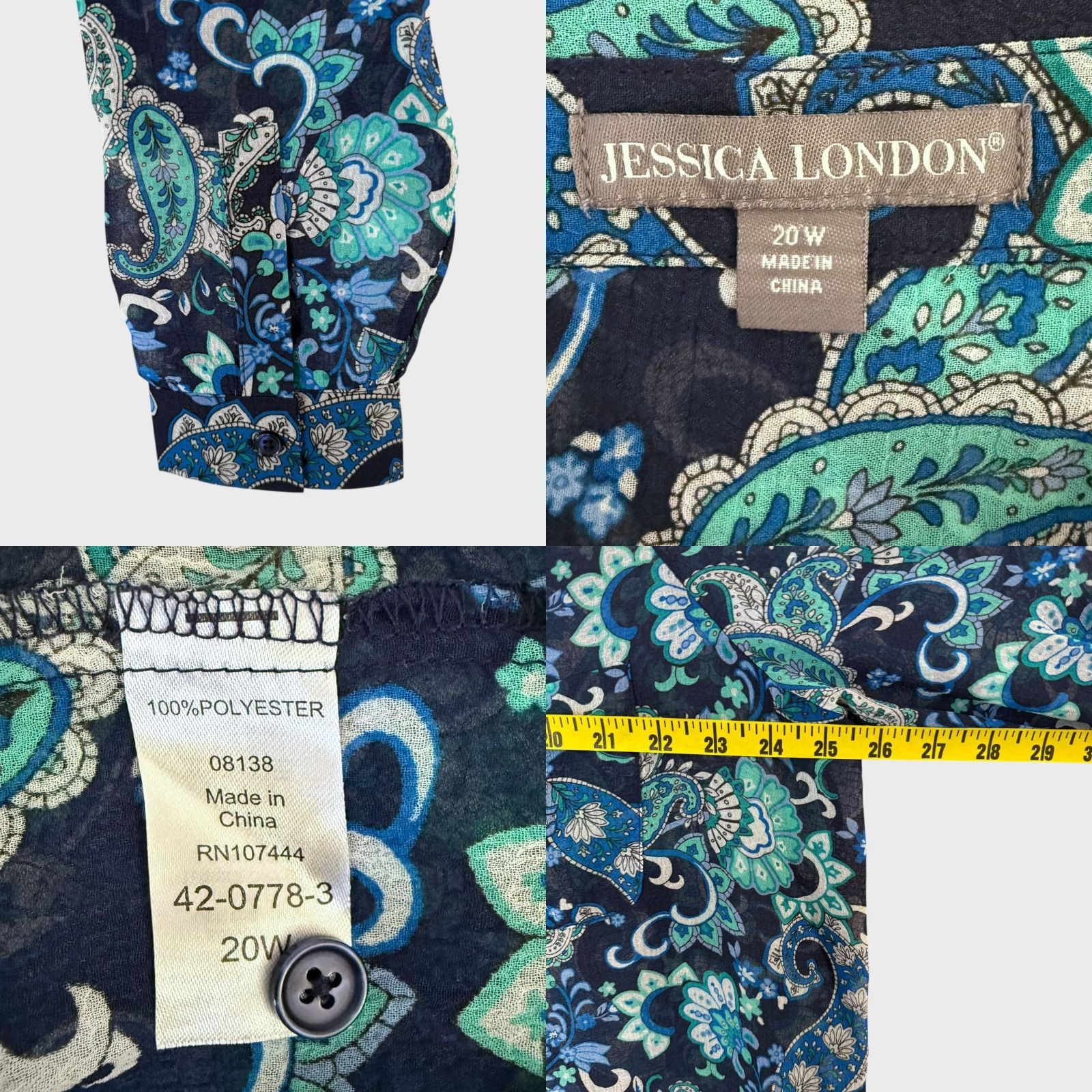 Vintage Jessica London Sheer Crinkle Button-Up Tunic Shirt Blue Floral Women's Size 20 Size 3XL / US 20-22 - 8 Thumbnail
