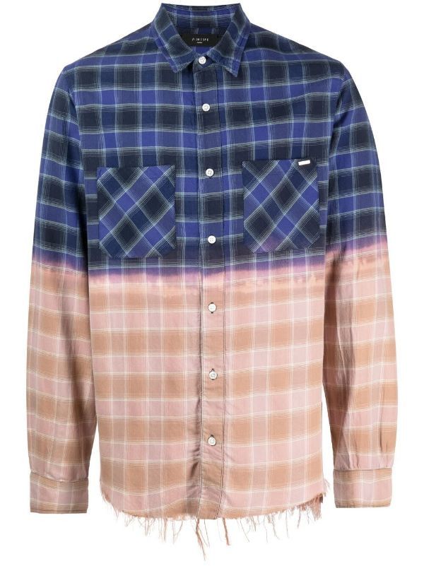 Amiri o1gr1nt1024 Frayed Hem Flannel Shirt in Blue Multi Size US S / EU 44-46 / 1 - 1 Thumbnail